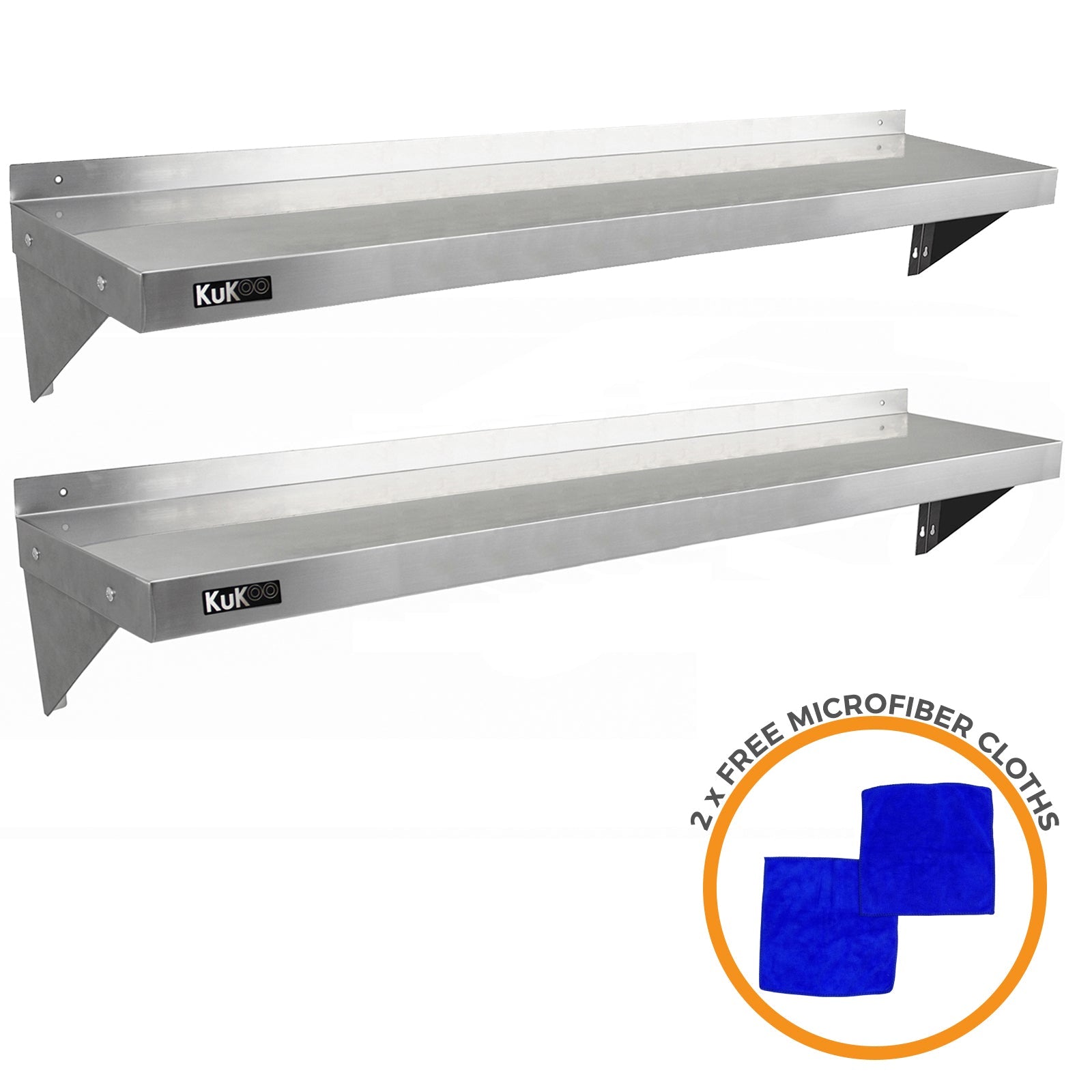 KuKoo Stainless Steel Shelves, 1500mm x 300mm, 2-Pack