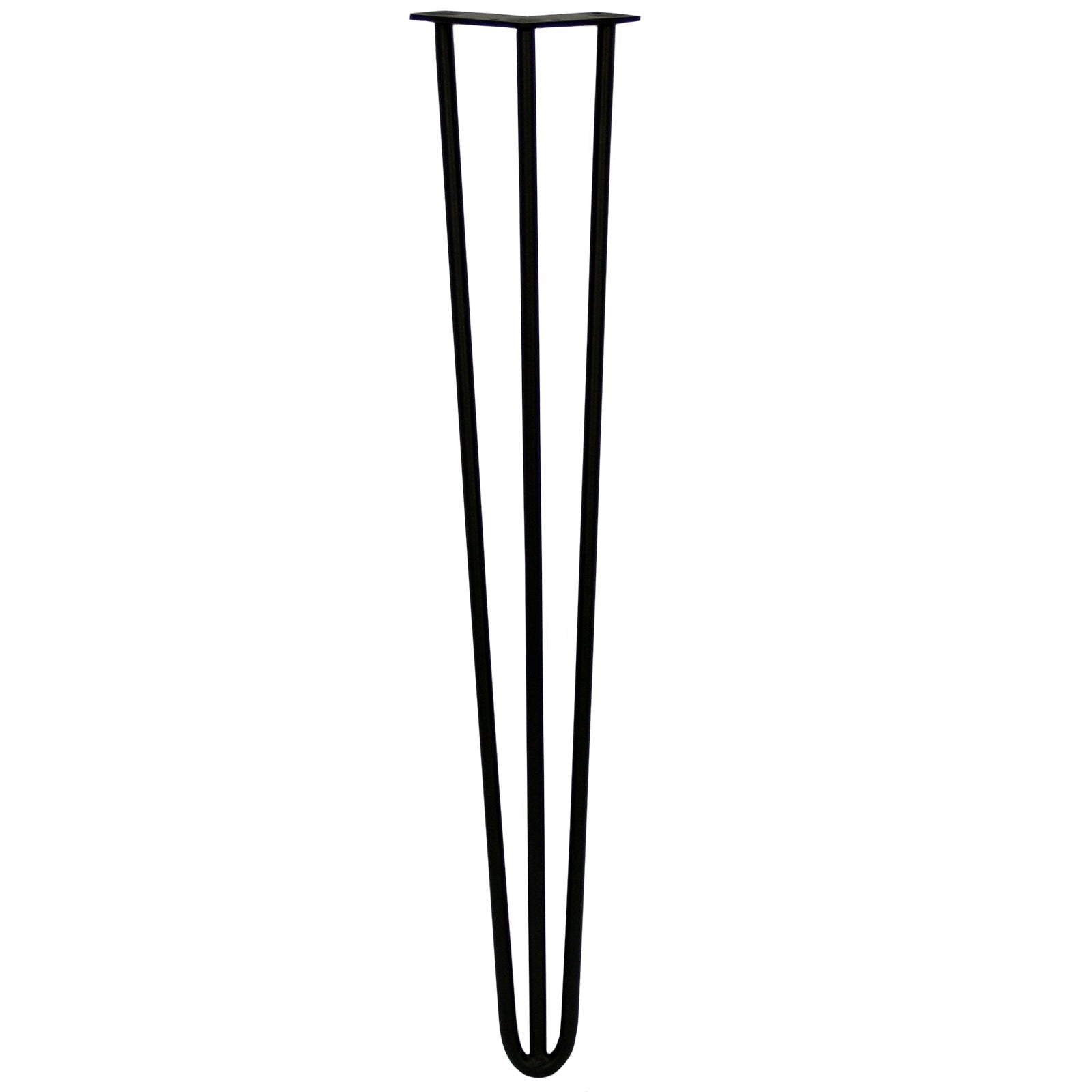 Set of 4 28-Inch Hairpin Legs, 12mm Diameter, Black, 3-Prong Mounting