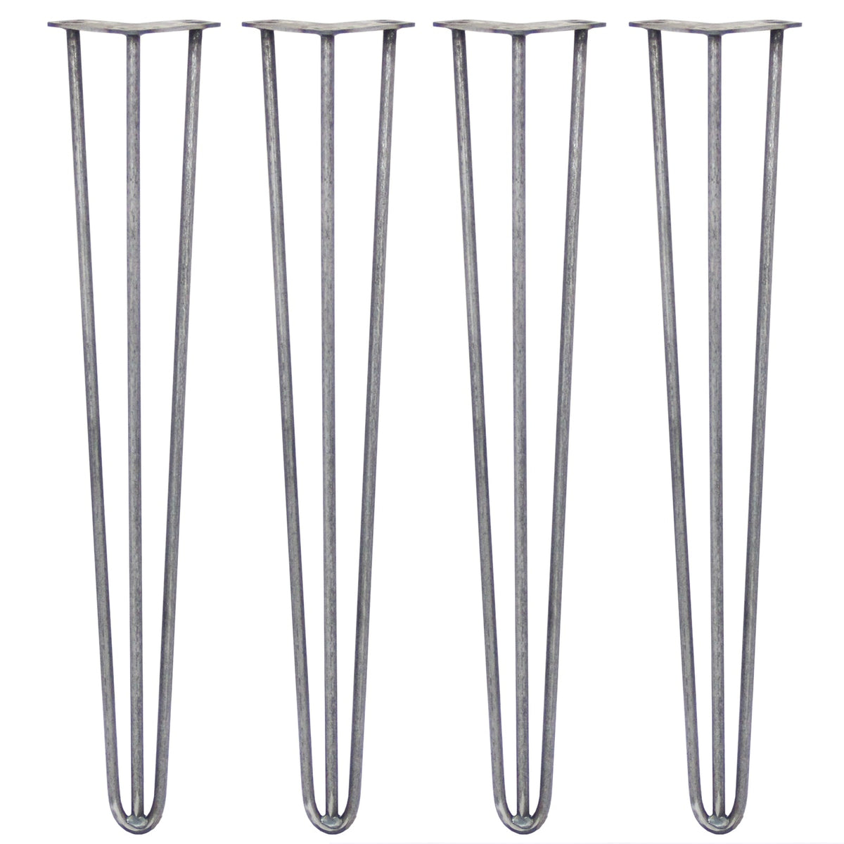 Set of 4 28-Inch Hairpin Legs, 3-Prong, 12mm Diameter, Raw Steel