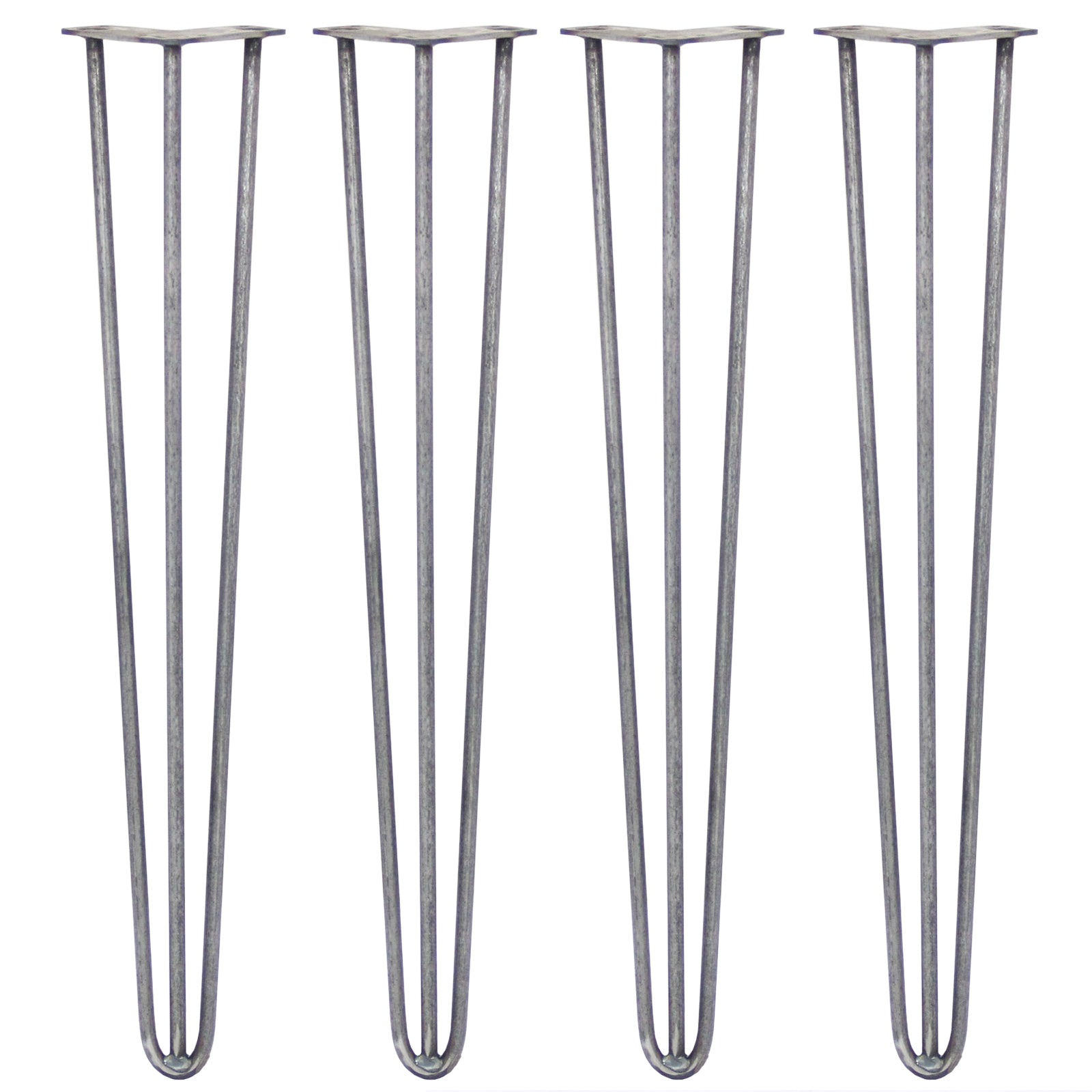 Set of 4 28-Inch Hairpin Legs, 3-Prong, 12mm Diameter, Raw Steel