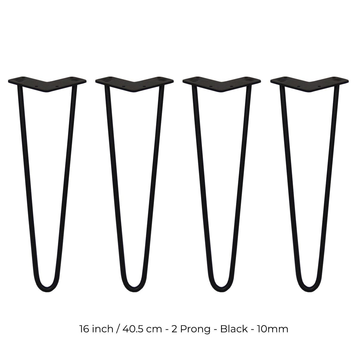 4 x 16-Inch Hairpin Legs, 2-Prong, 10mm, Black