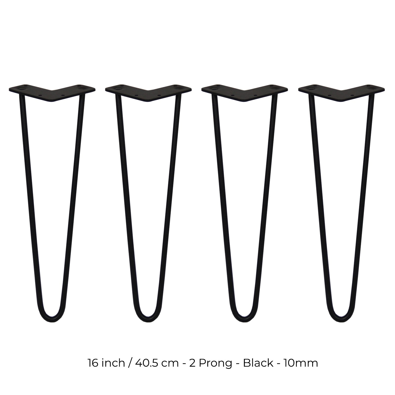 4 x 16-Inch Hairpin Legs, 2-Prong, 10mm, Black