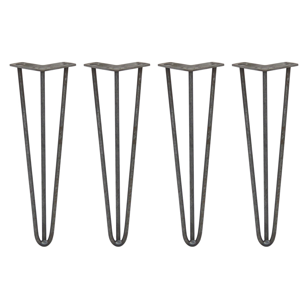 4-Pack 16-Inch Hairpin Legs, 3-Prong, 10mm Diameter, Raw Steel