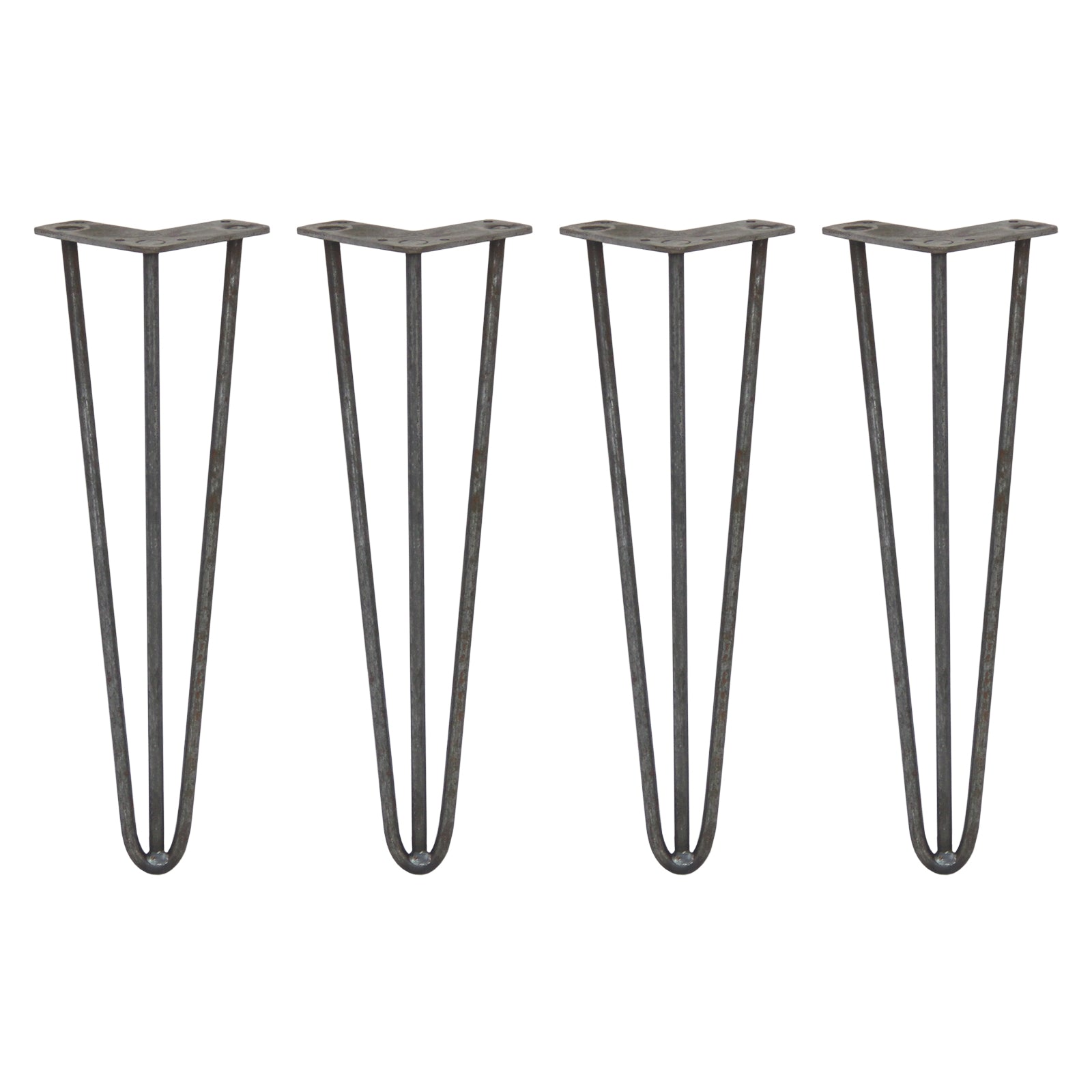 4-Pack 16-Inch Hairpin Legs, 3-Prong, 10mm Diameter, Raw Steel