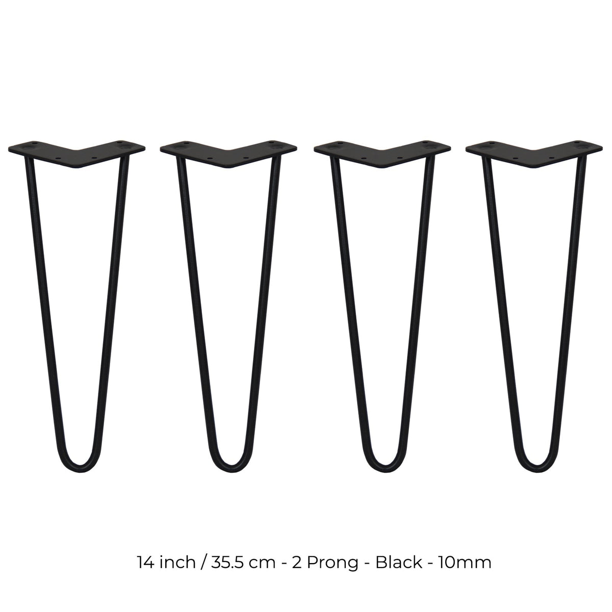 4-Pack 14-Inch Black Hairpin Legs, 10mm Diameter, 2-Prong Mounting
