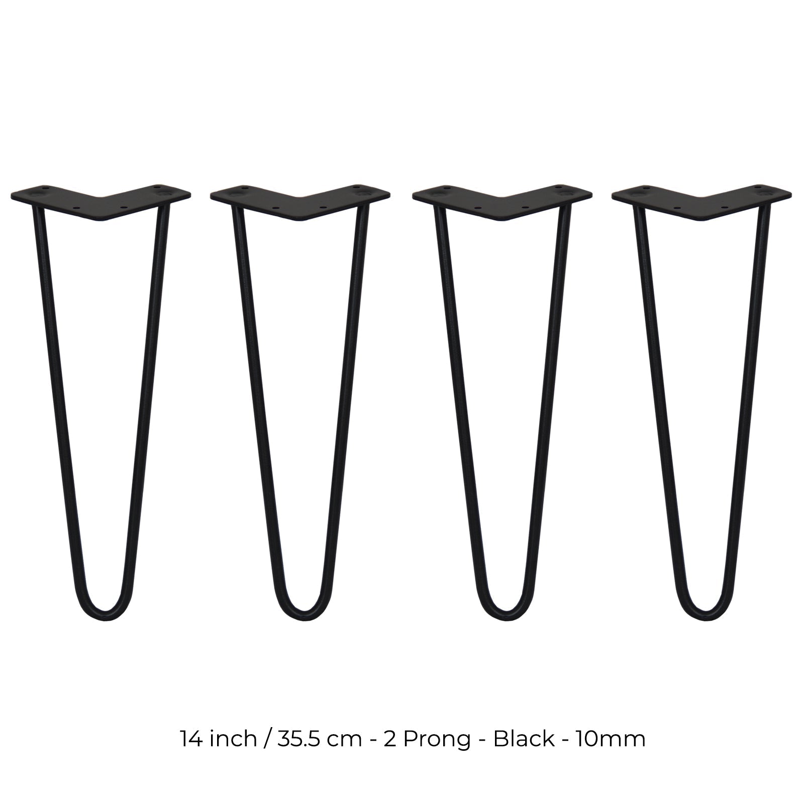 4-Pack 14-Inch Black Hairpin Legs, 10mm Diameter, 2-Prong Mounting