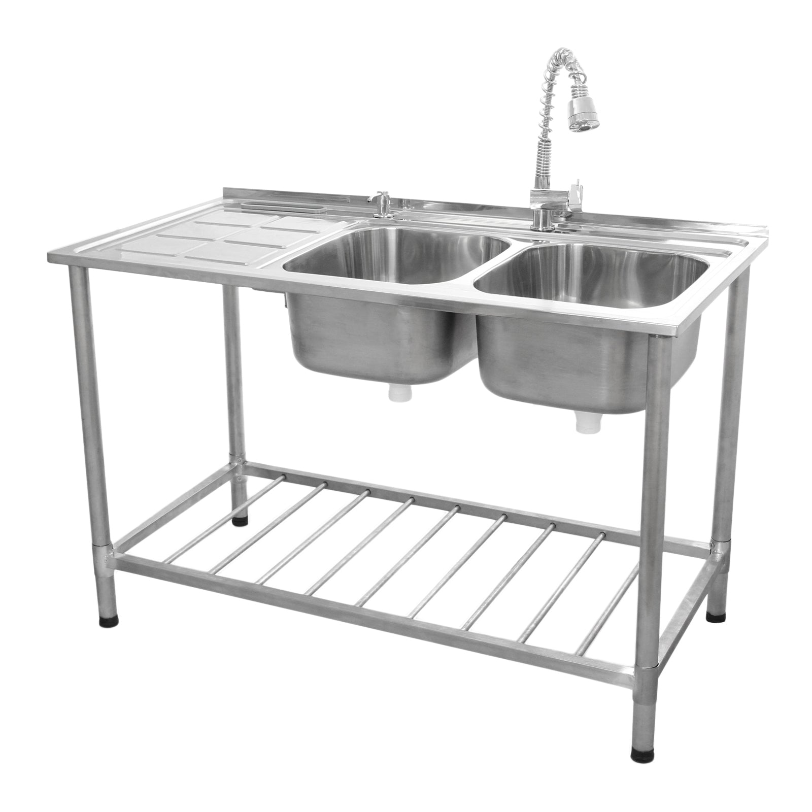 KuKoo Commercial Catering Sink: Double Bowl with Left-Hand Drainer