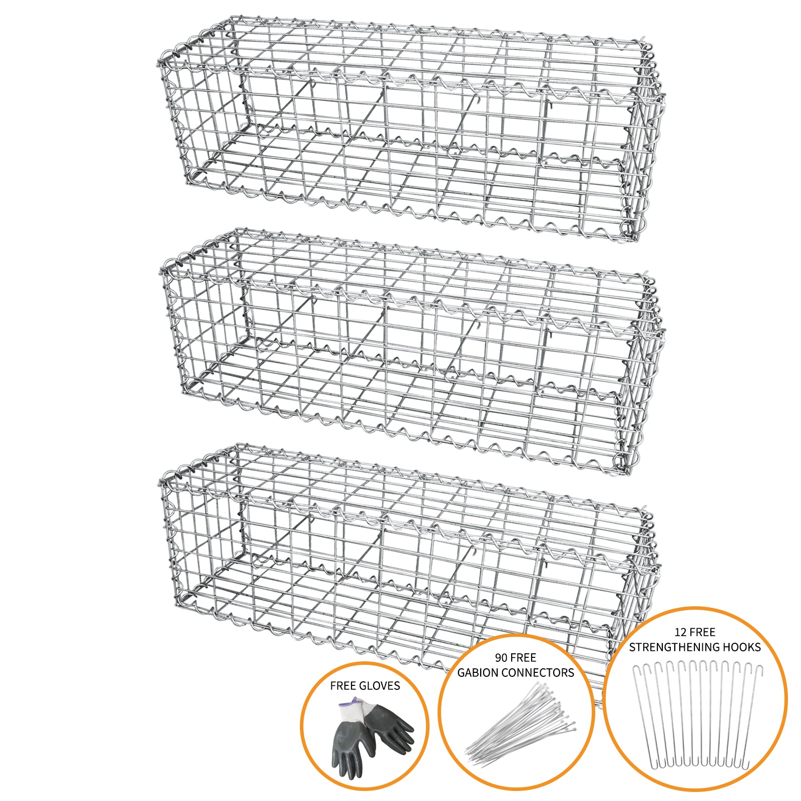 Gabion Baskets 100 x 30 x 30 cm – 3 Pack