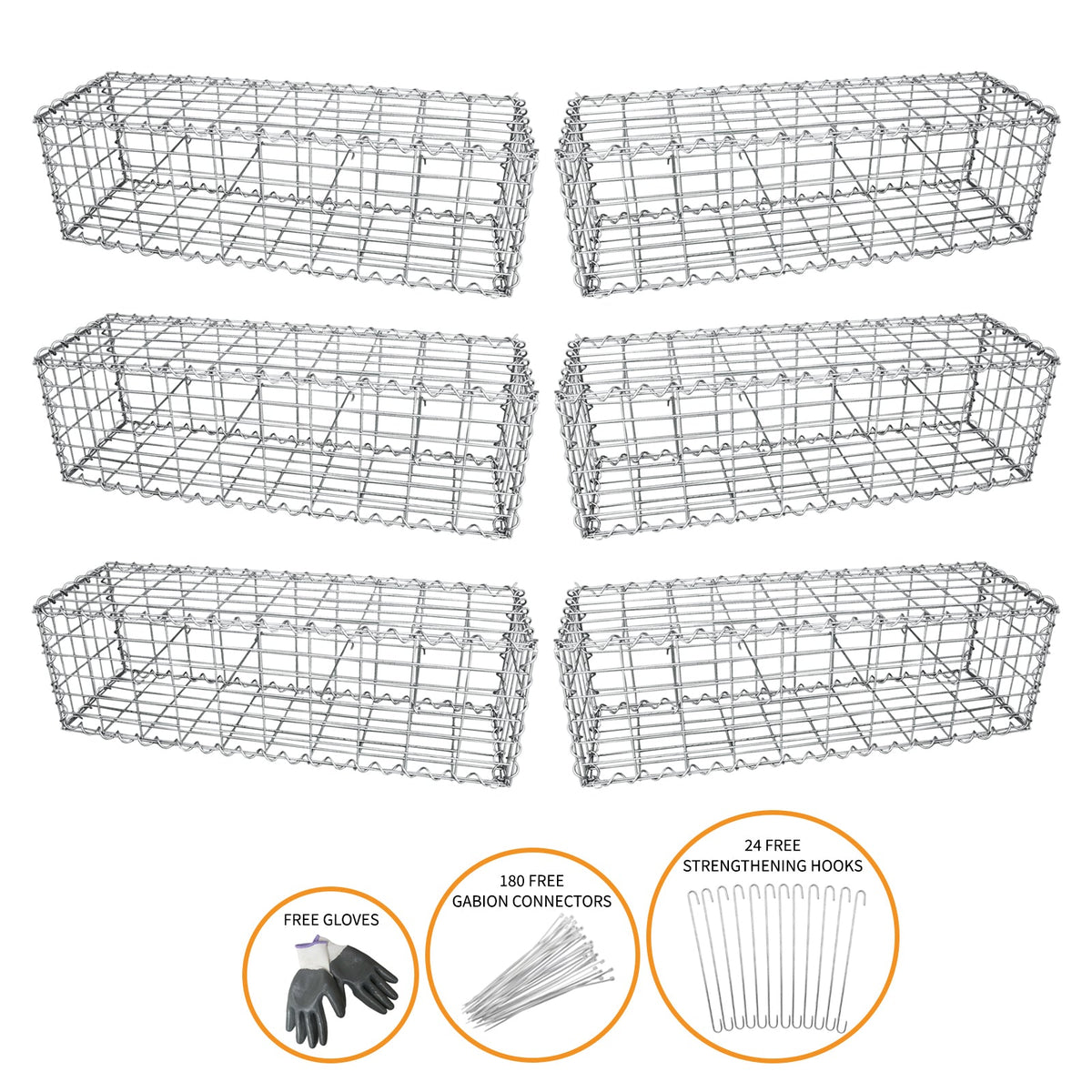 Gabion Baskets 100 x 30 x 30 cm – 6 Pack