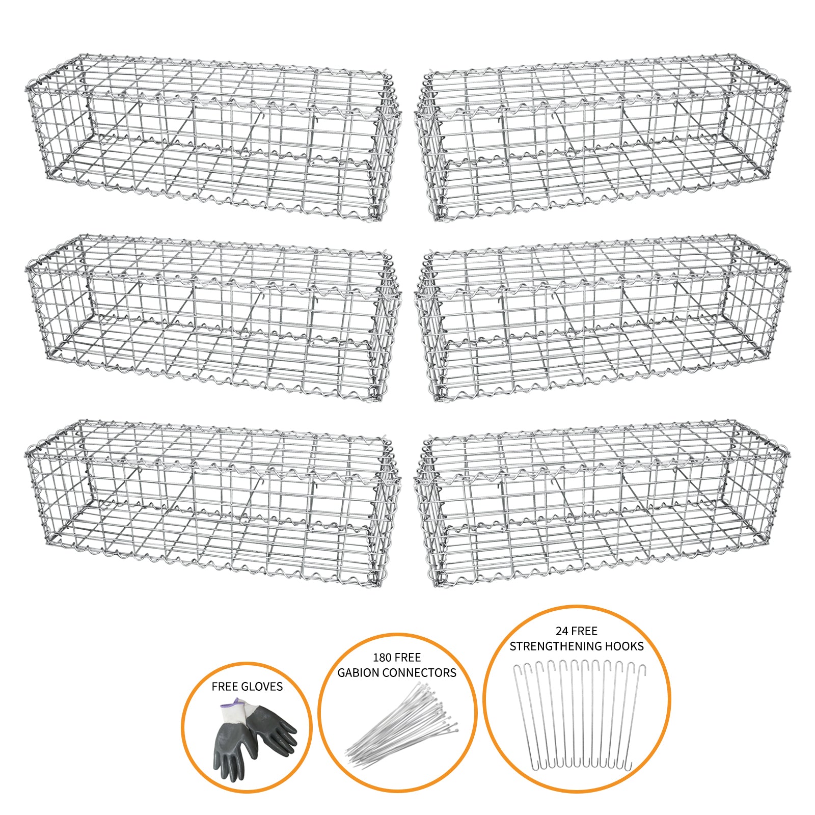 Gabion Baskets 100 x 30 x 30 cm – 6 Pack