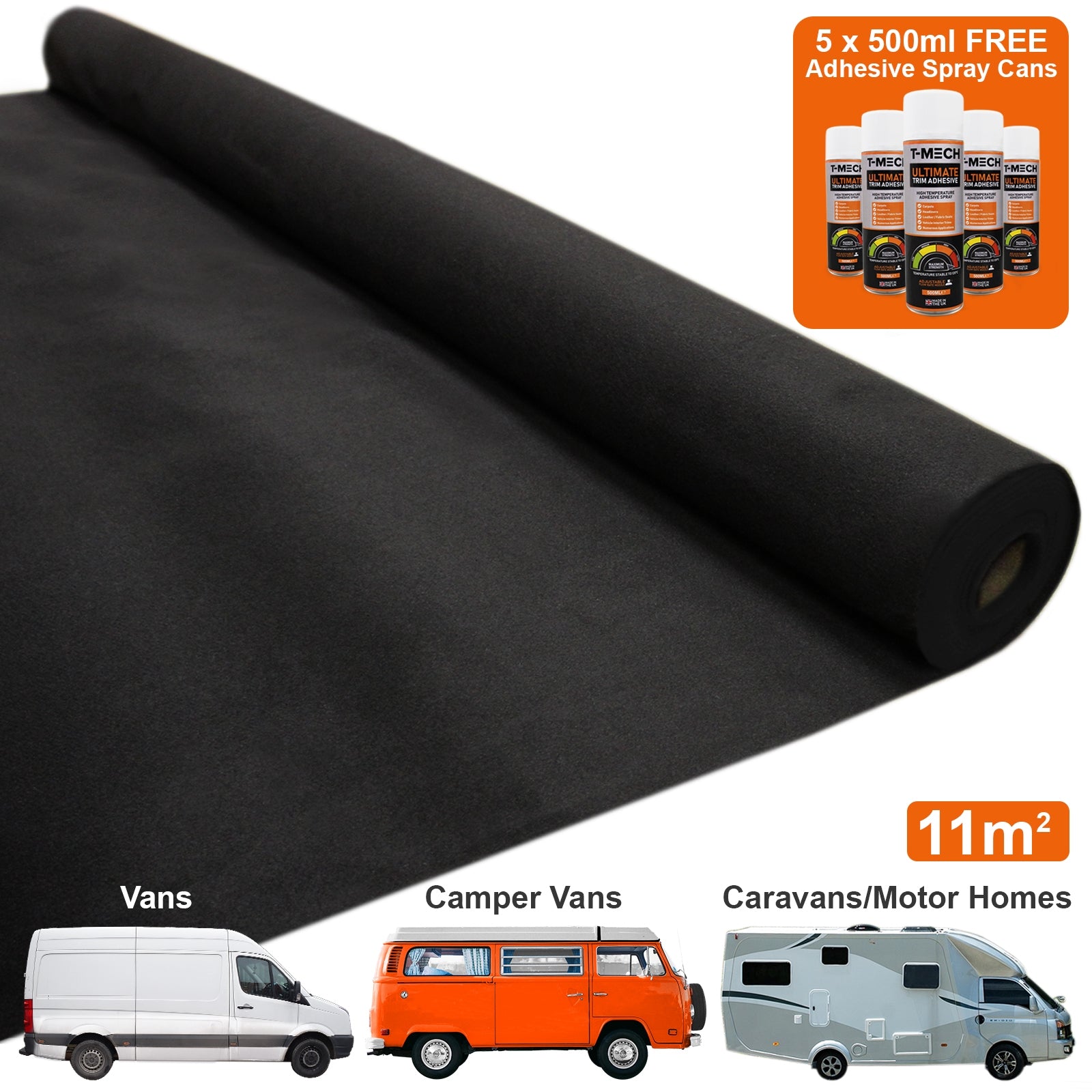 Black Van Carpet Lining Kit with 5 Adhesive Cans