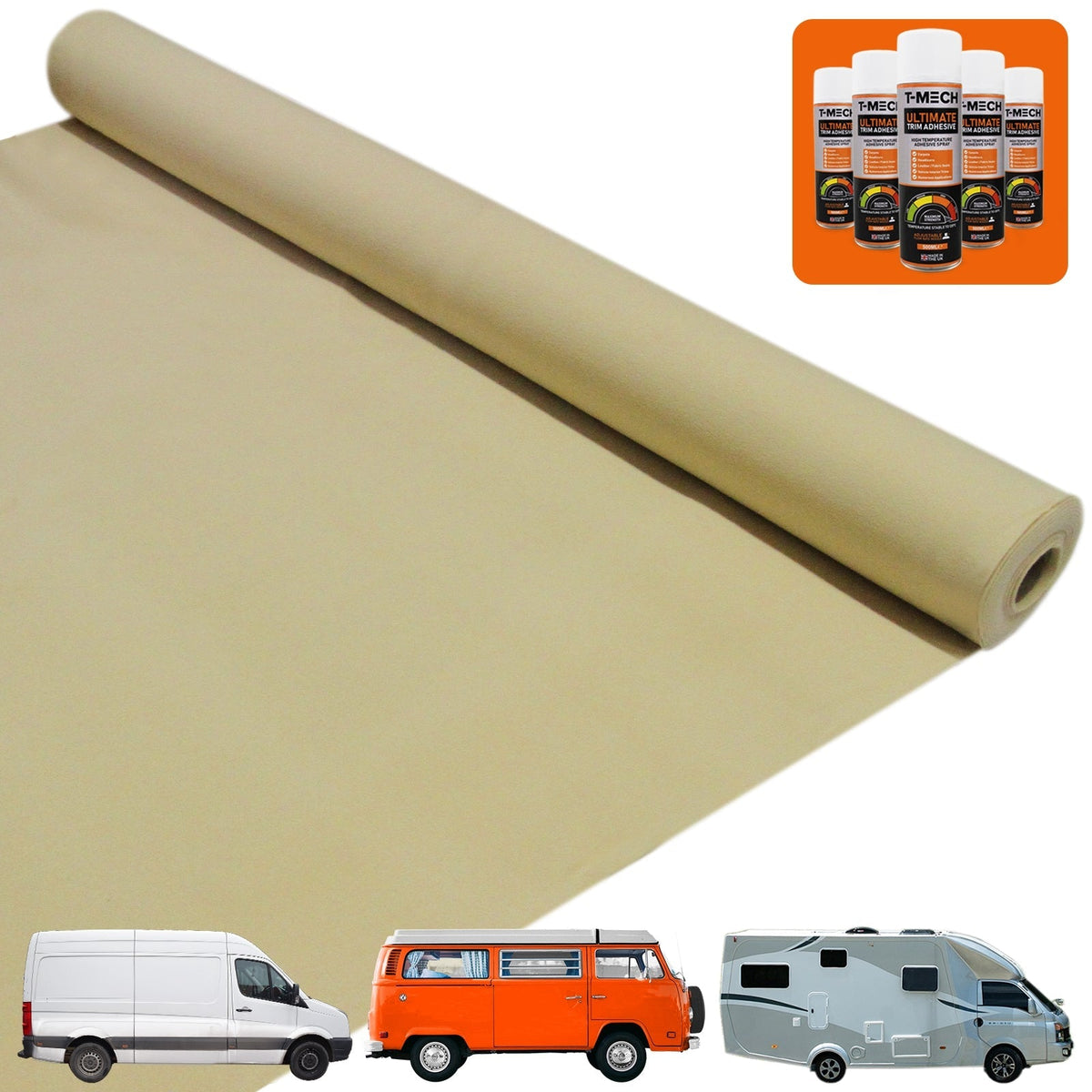Van Carpet Lining Kit – Wheat Color with 5 Adhesive Cans