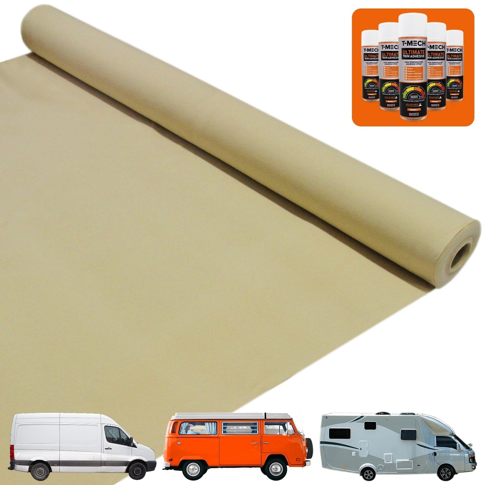 Van Carpet Lining Kit – Wheat Color with 5 Adhesive Cans