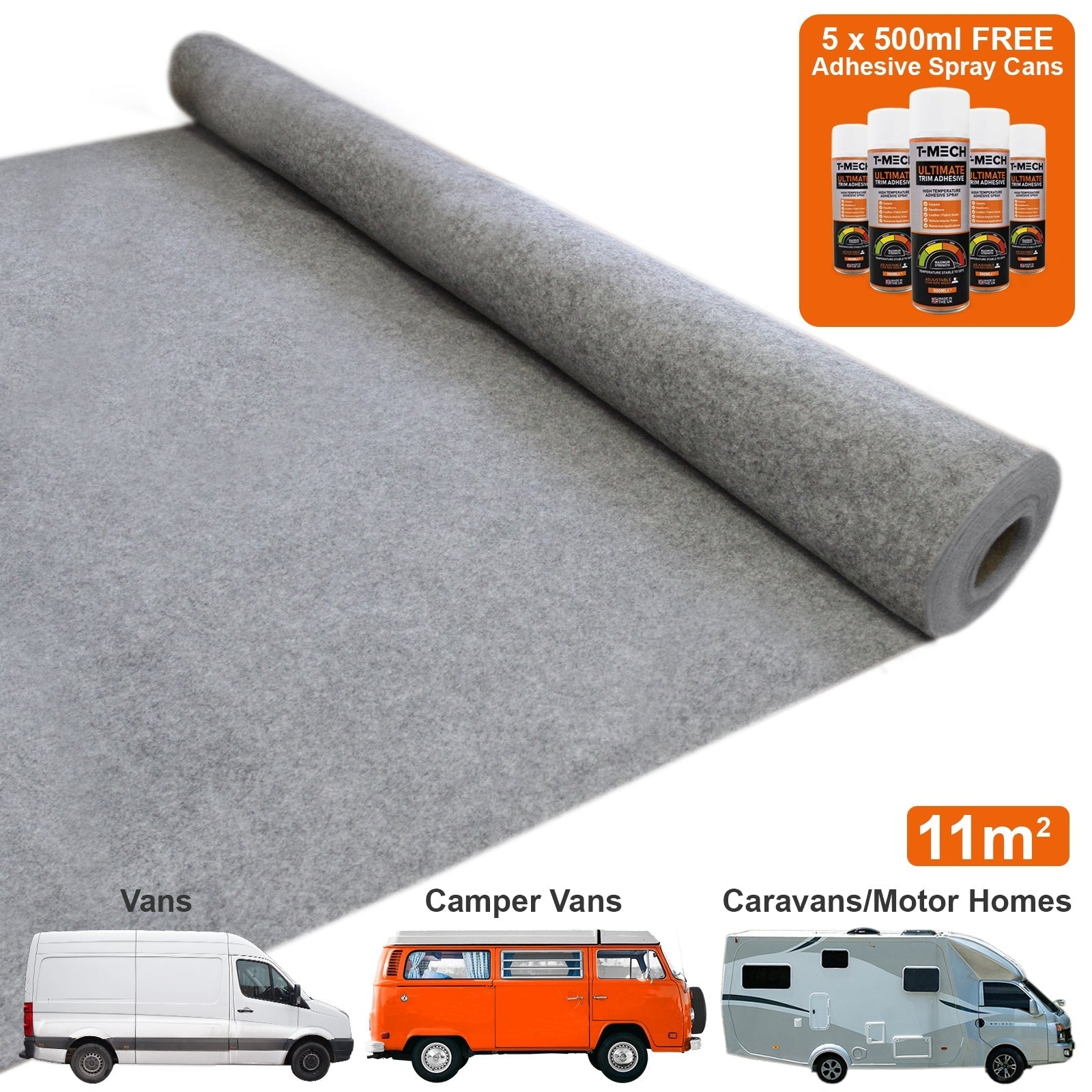 Van Carpet Lining Kit – Smoke Color – Includes 5 Adhesive Cans