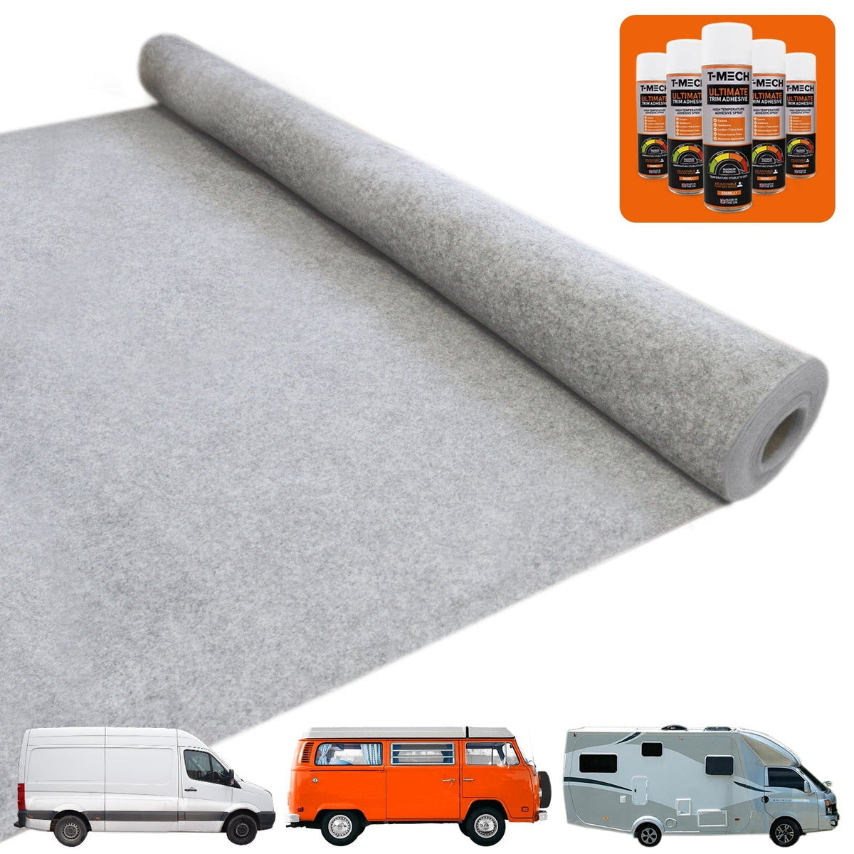 Van Carpet Lining Kit – Silver Grey – Includes 5 Adhesive Cans