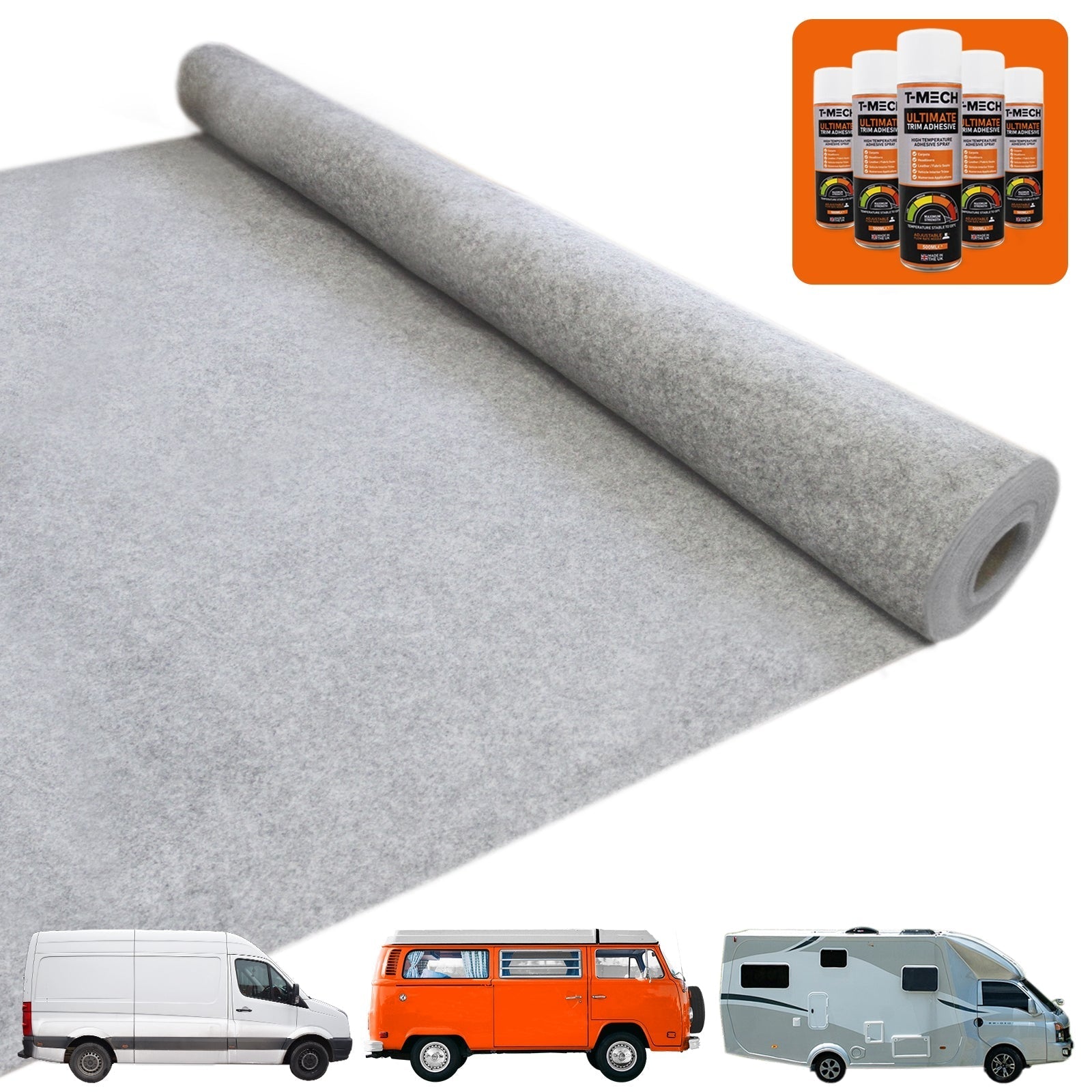 Van Carpet Lining Kit – Silver Grey – Includes 5 Adhesive Cans