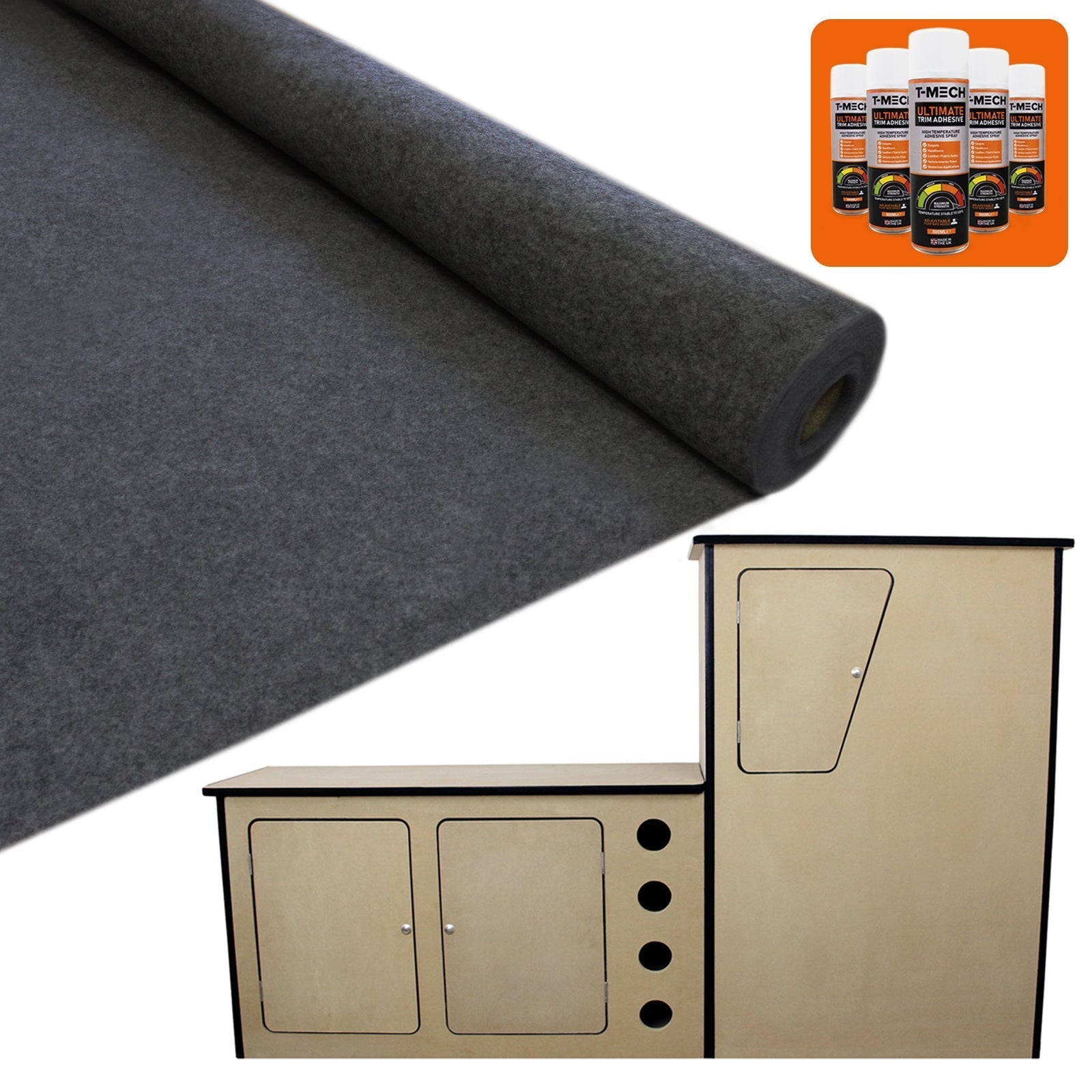 11m2 Anthracite Van Lining Kit with Glue and Camper Kitchen