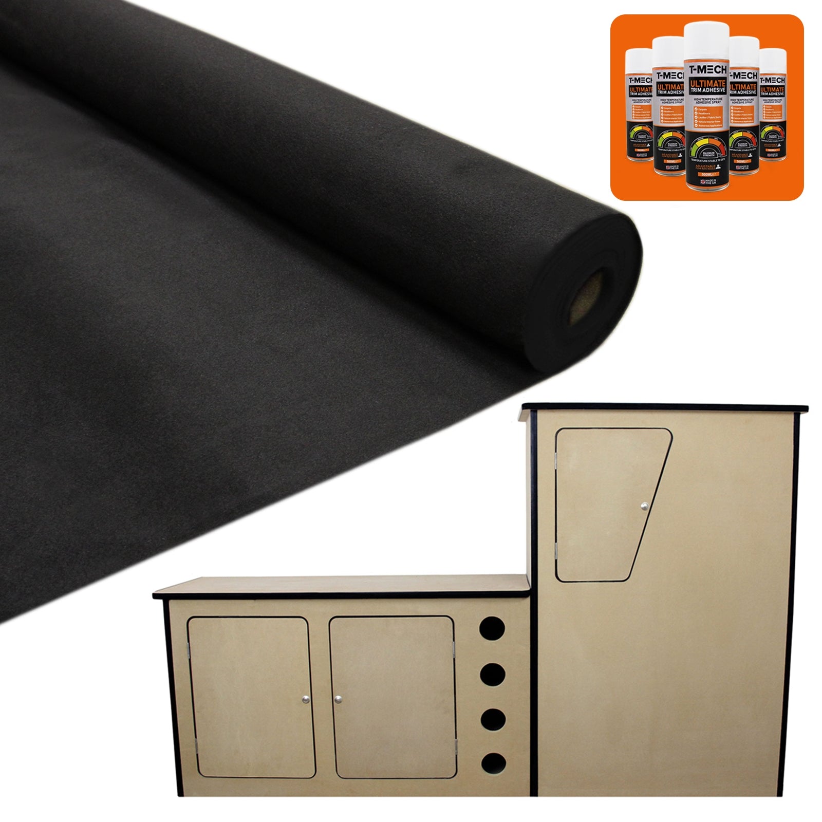 11sqm Black Van Lining Kit with Glue and Camper Kitchen