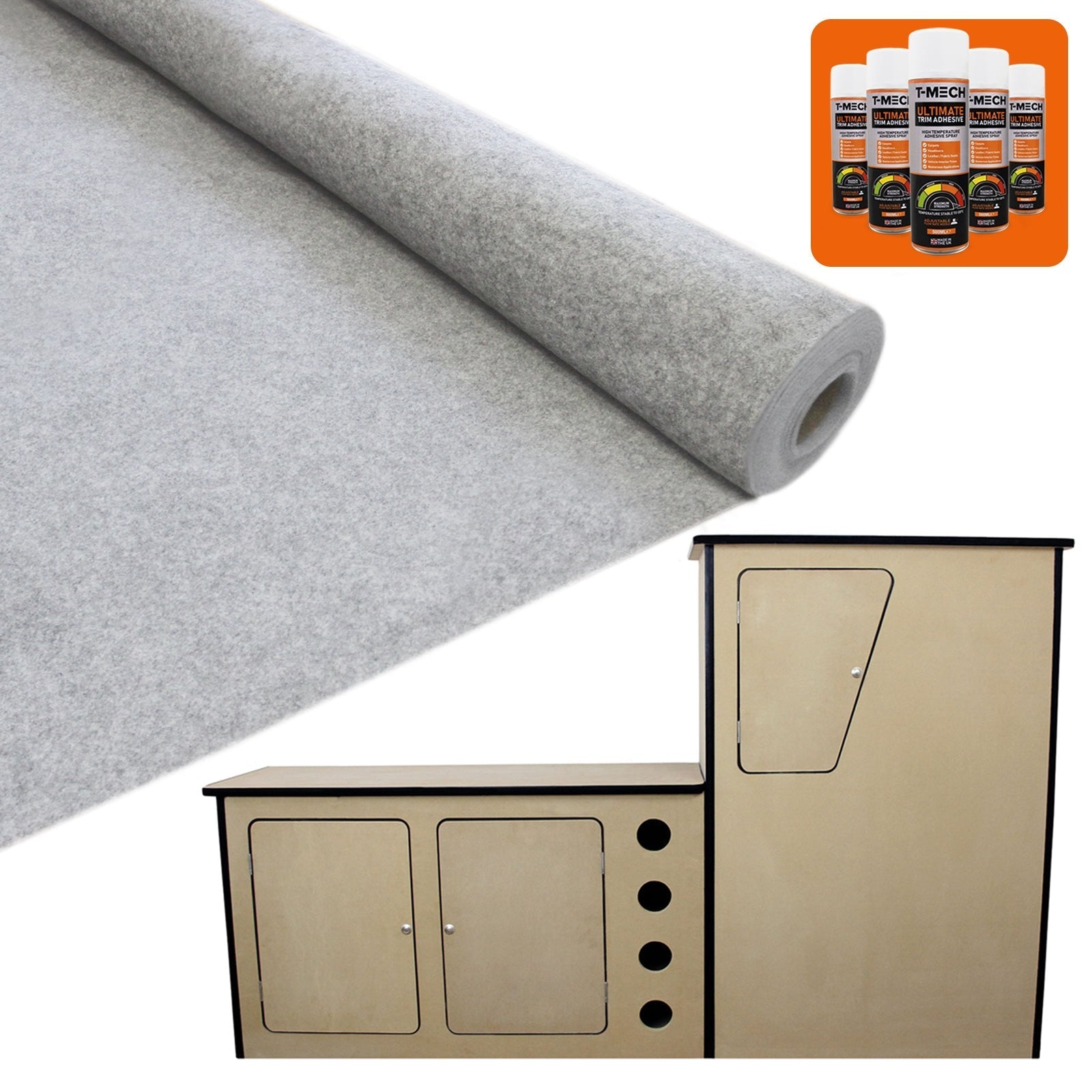 11 m² Silver Grey Van Lining and Glue Kit with Camper Kitchen