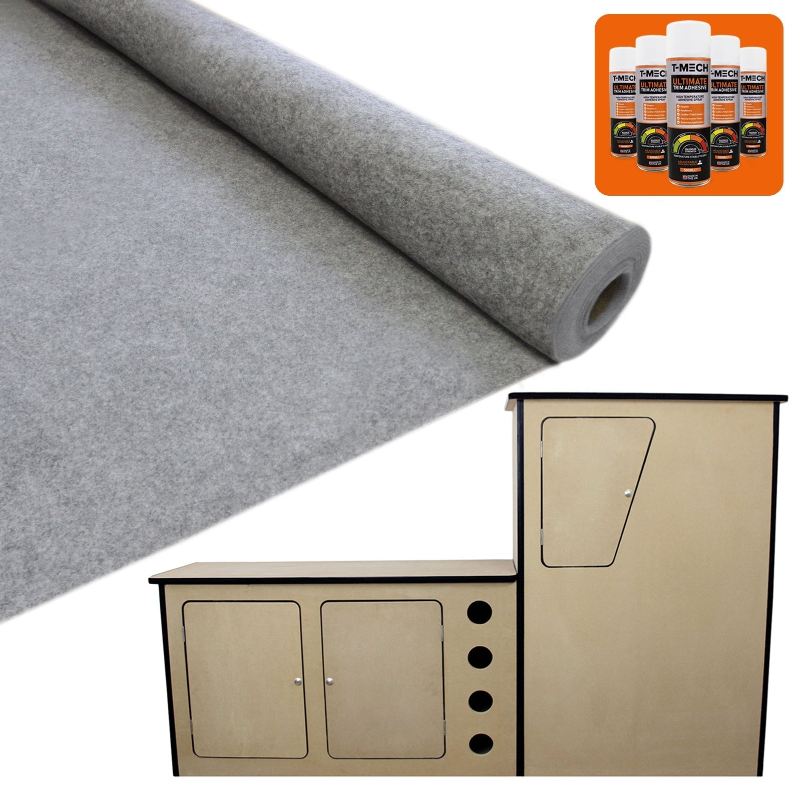 11m² Smoke Grey Van Lining Kit with Glue for Camper Kitchen