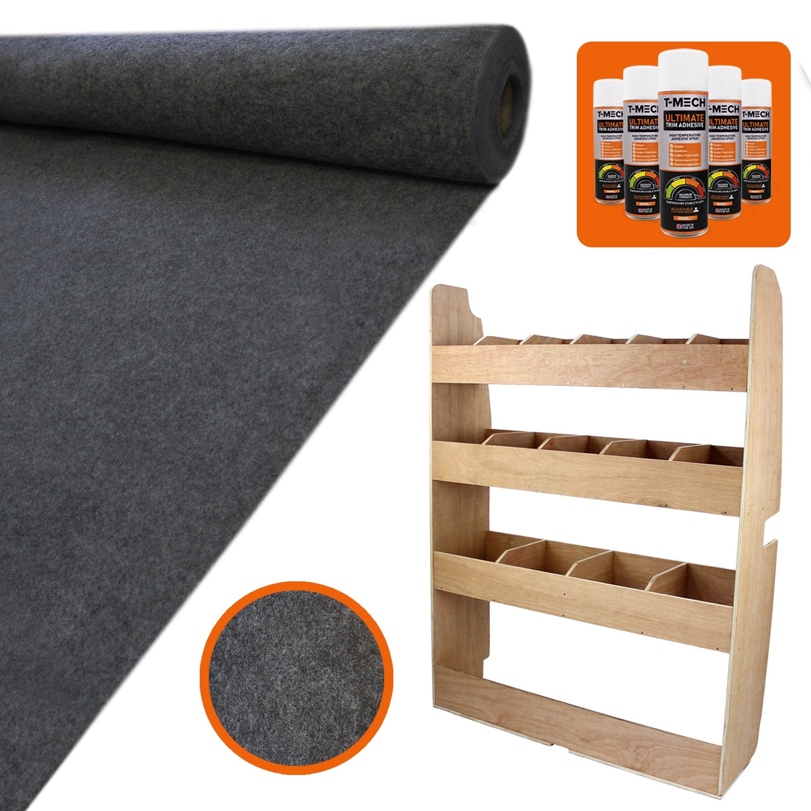11 sq m Anthracite Van Lining Kit with Adhesive and Ford Transit Custom Rack