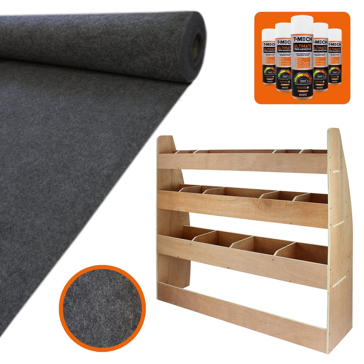 11m² Anthracite Van Lining Kit with Adhesive and VW Caddy Rack