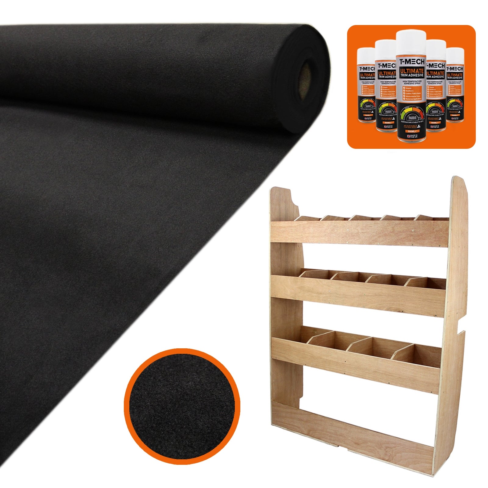 11m² Black Van Lining Kit with Glue and Ford Transit Custom Rack