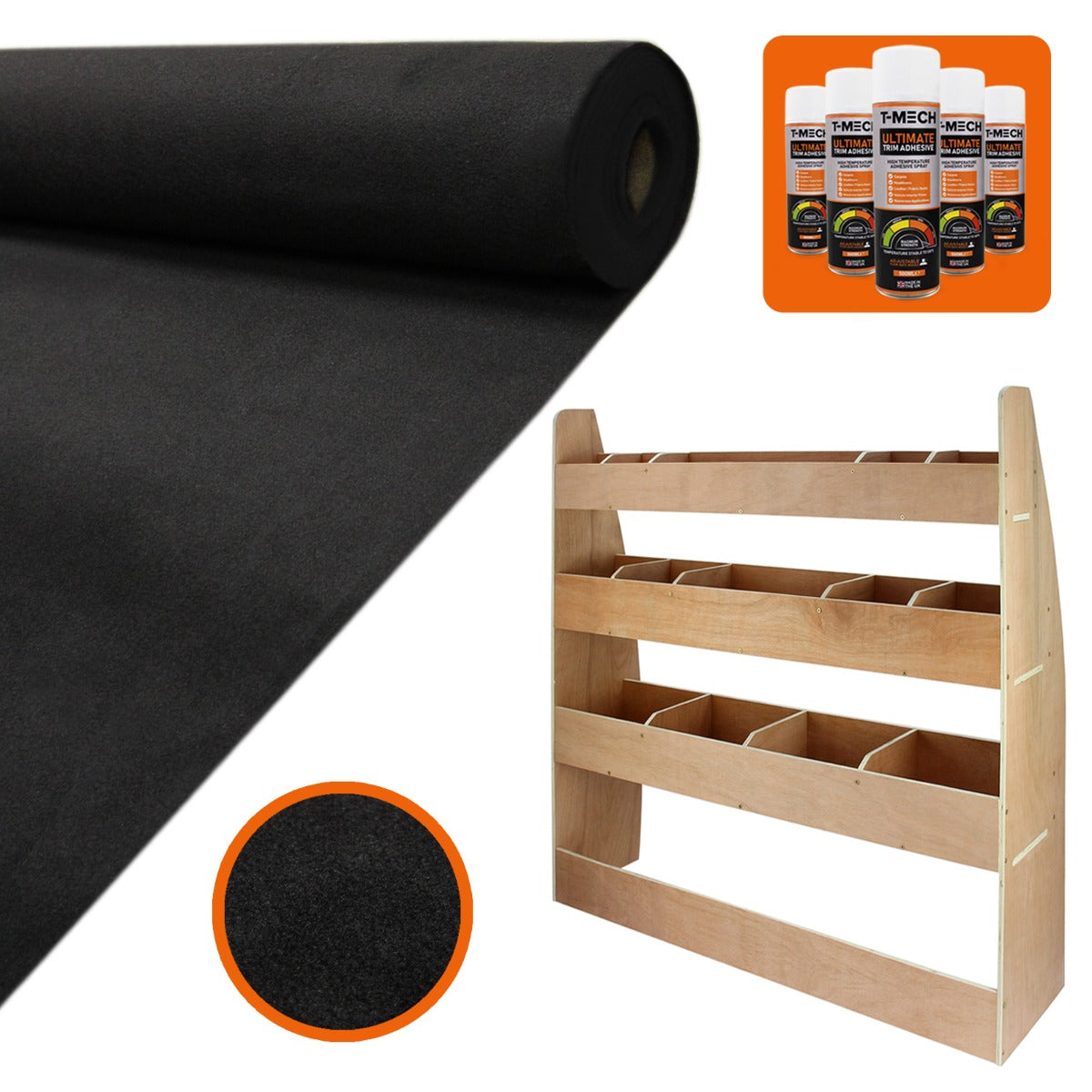 11 m² Black Van Lining Kit with Adhesive and VW Caddy Rack