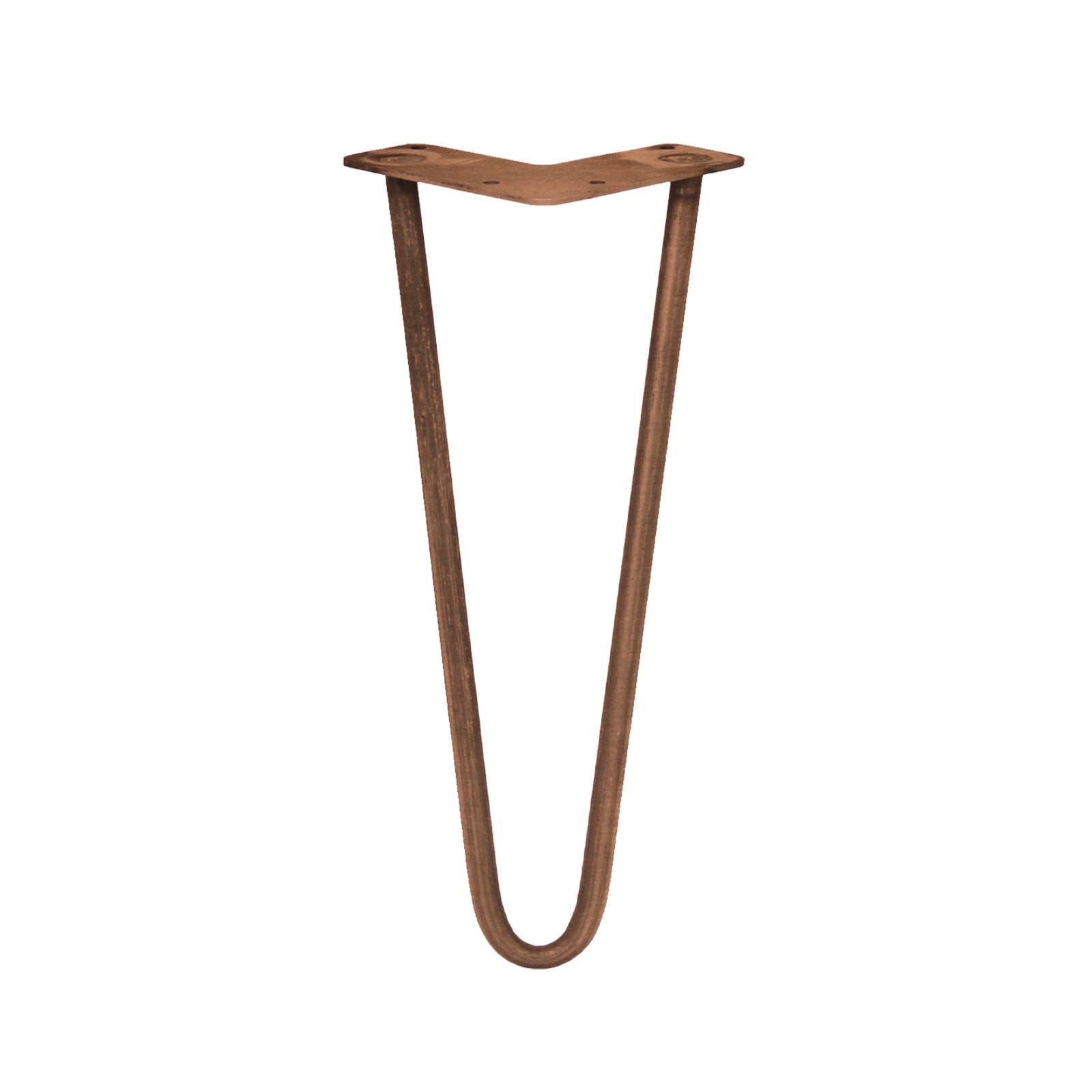 Set of 4 Hairpin Legs, 12-Inch Tall, 2-Prong Mounting, 10mm Diameter, Antique Copper Finish