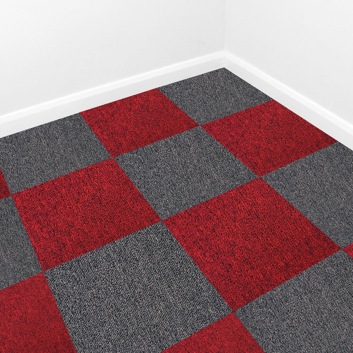 40 Carpet Tiles – 10 m² Coverage – Scarlet Red & Charcoal Black