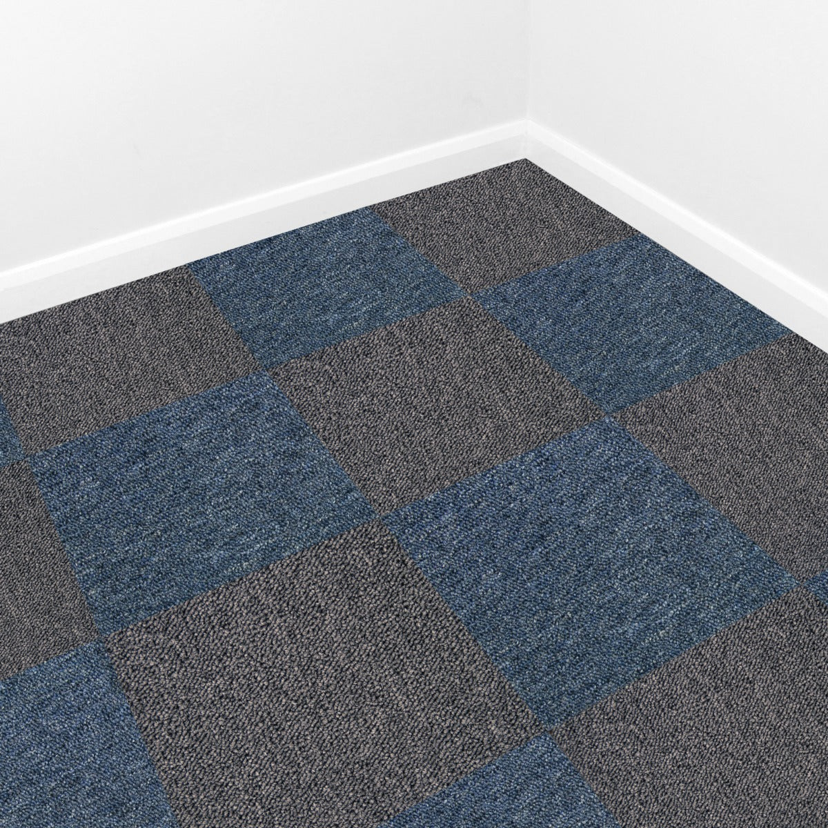 40 Carpet Tiles – 10 m² Total – Storm Blue & Charcoal Black