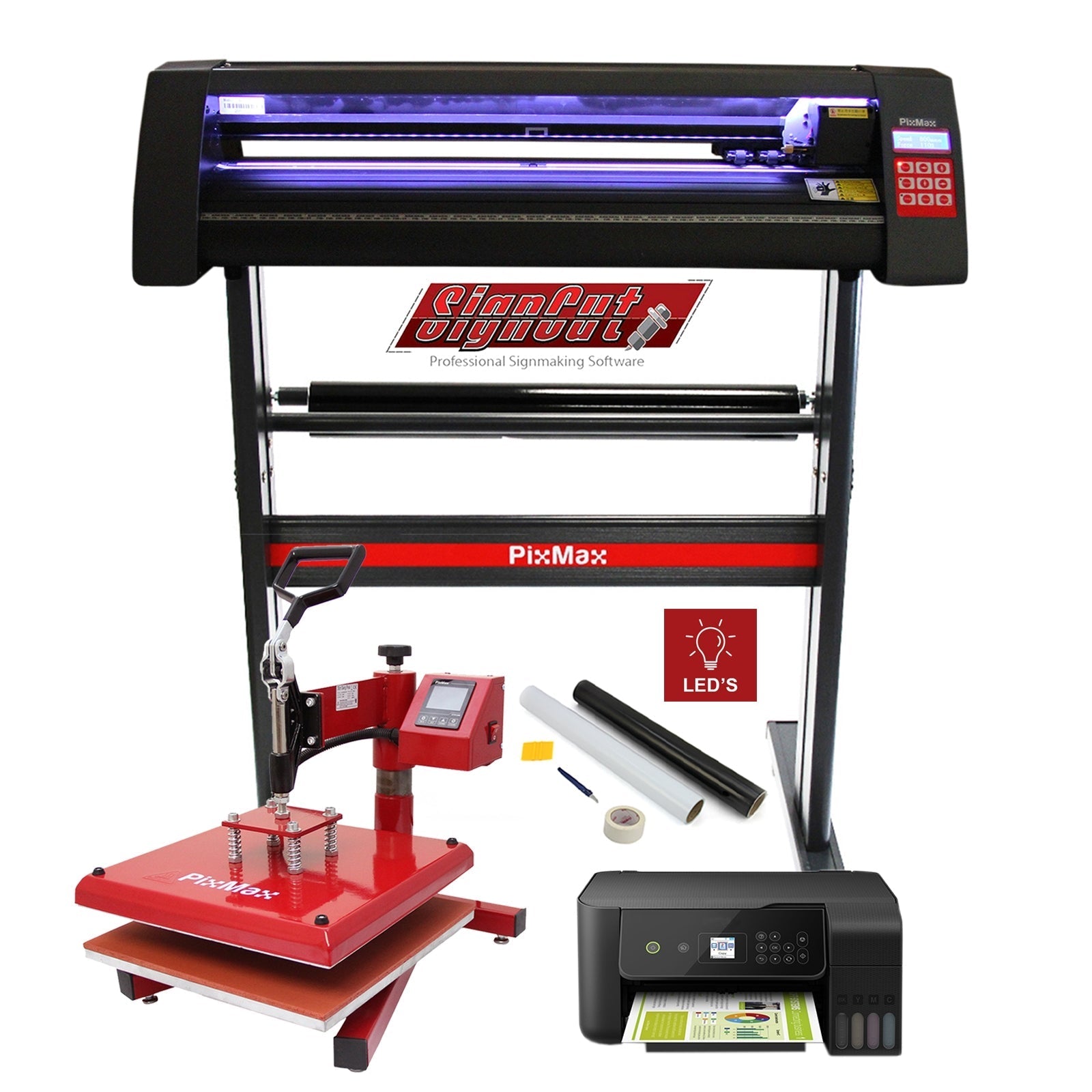 Pixmax 38 cm Heat Press, Vinyl Cutter, and LED Printer