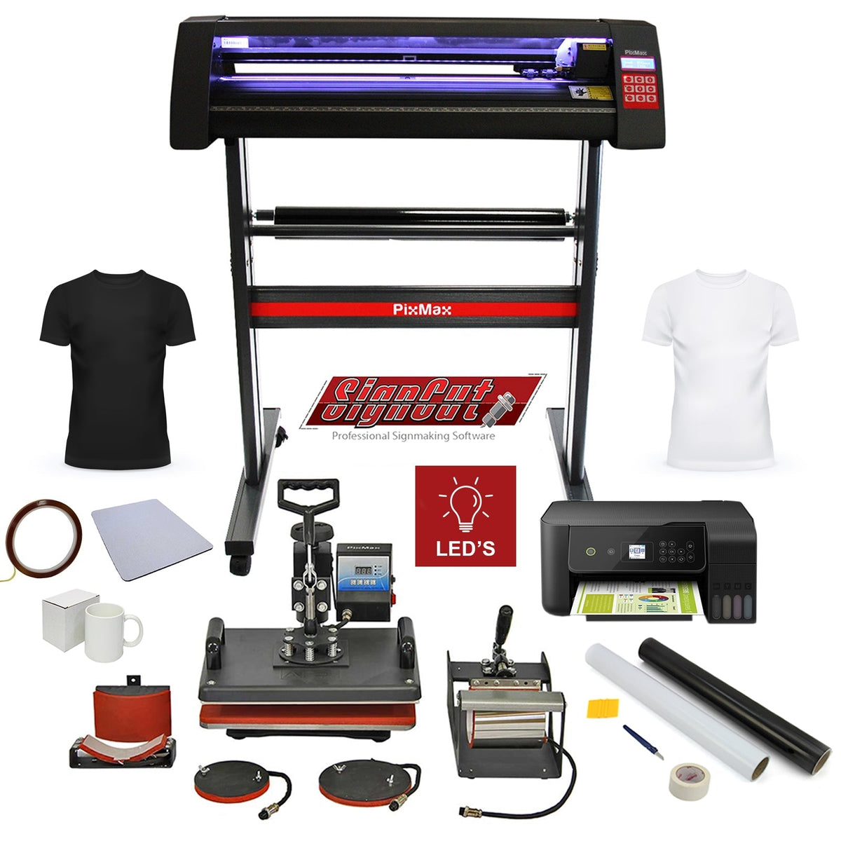 PixMax Da Vinci 5-in-1 Heat Press Bundle with LED Vinyl Cutter and Printer