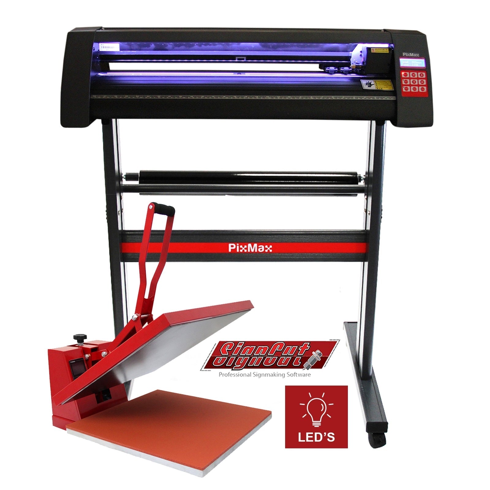 LED Vinyl Cutter with 50 cm Clamshell Heat Press and Software