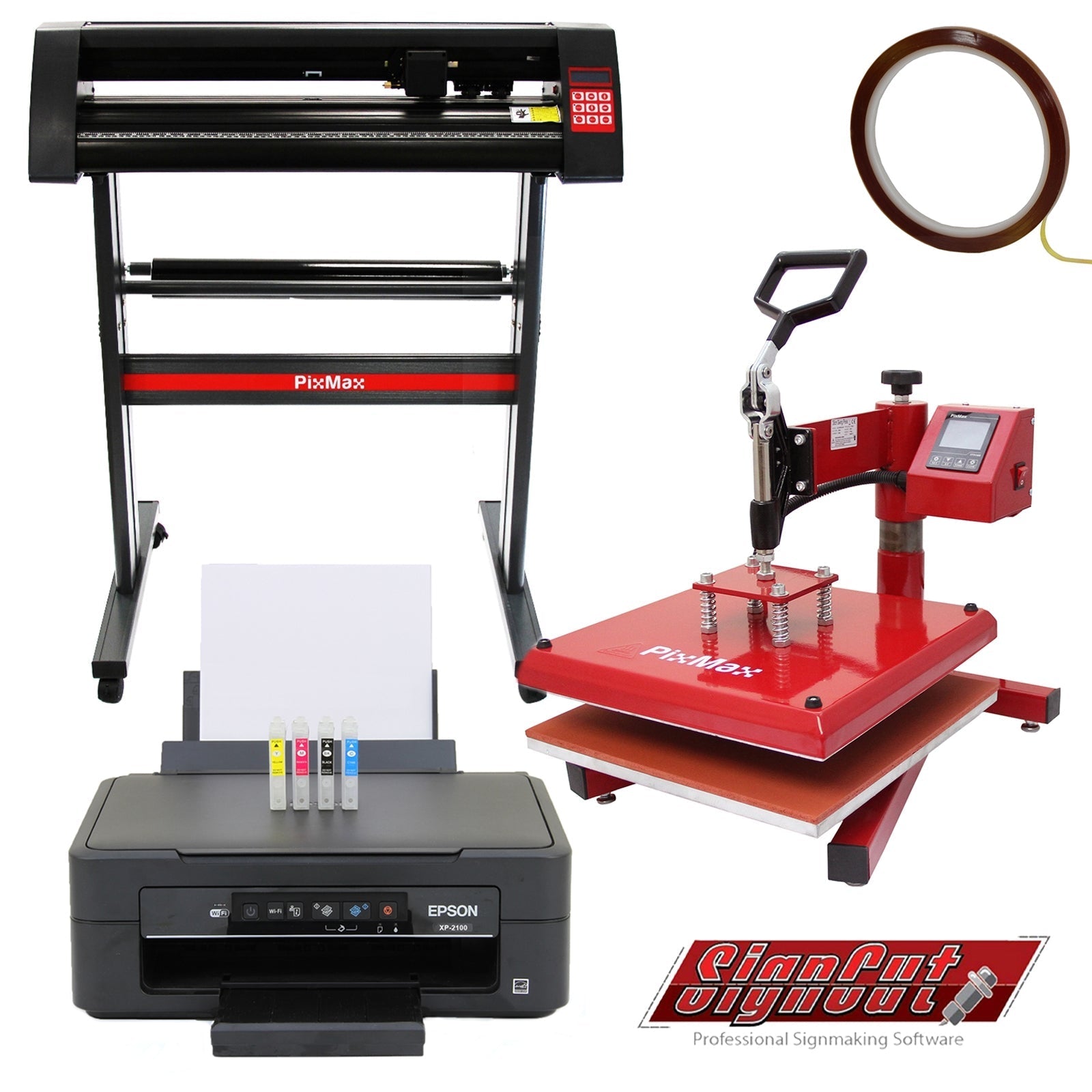 38 cm Swing Press Heat Press, 720 mm Vinyl Cutter, Epson Printer