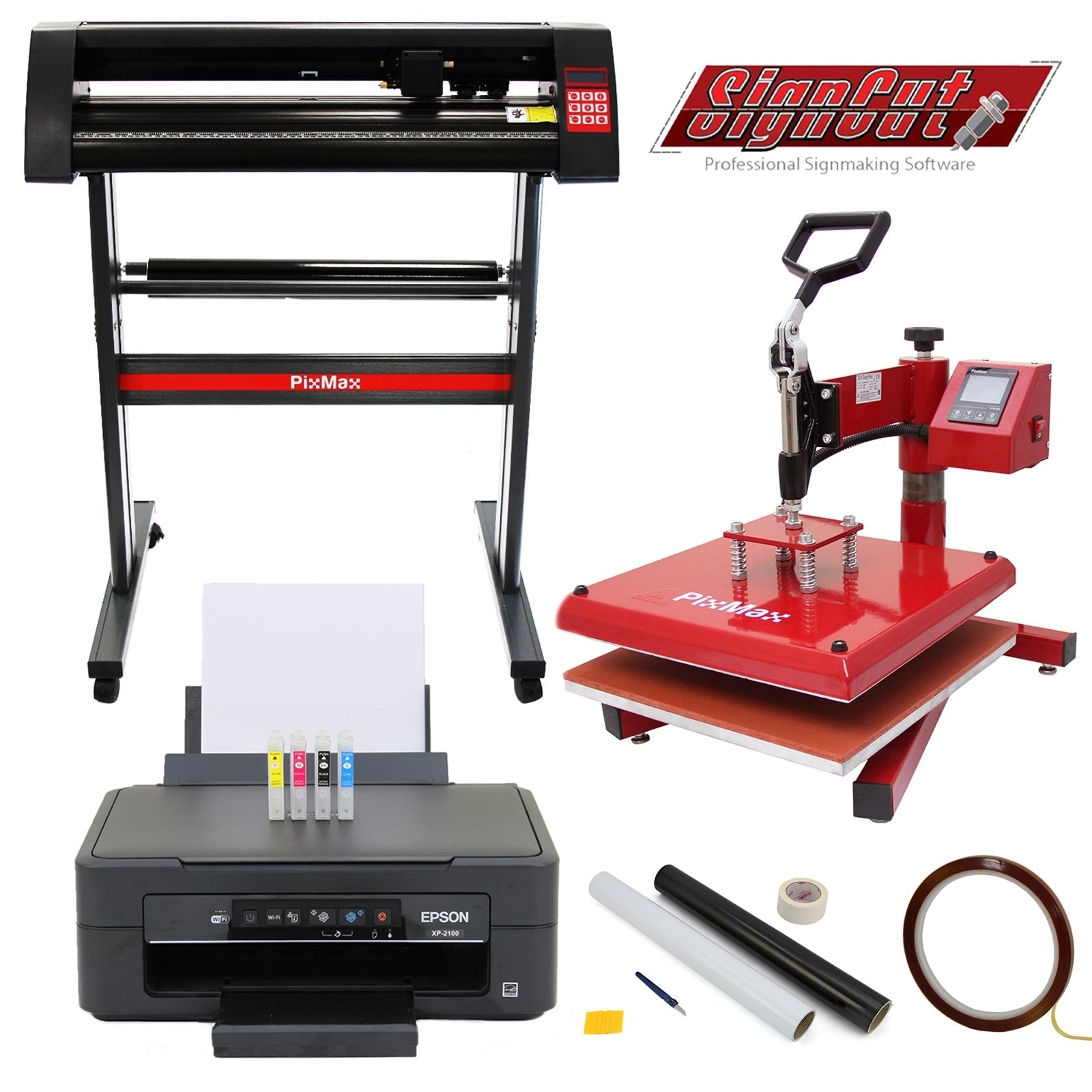 38 cm Swing-Away Heat Press Bundle with 720 mm Vinyl Cutter, Epson Printer, and Weeding Kit