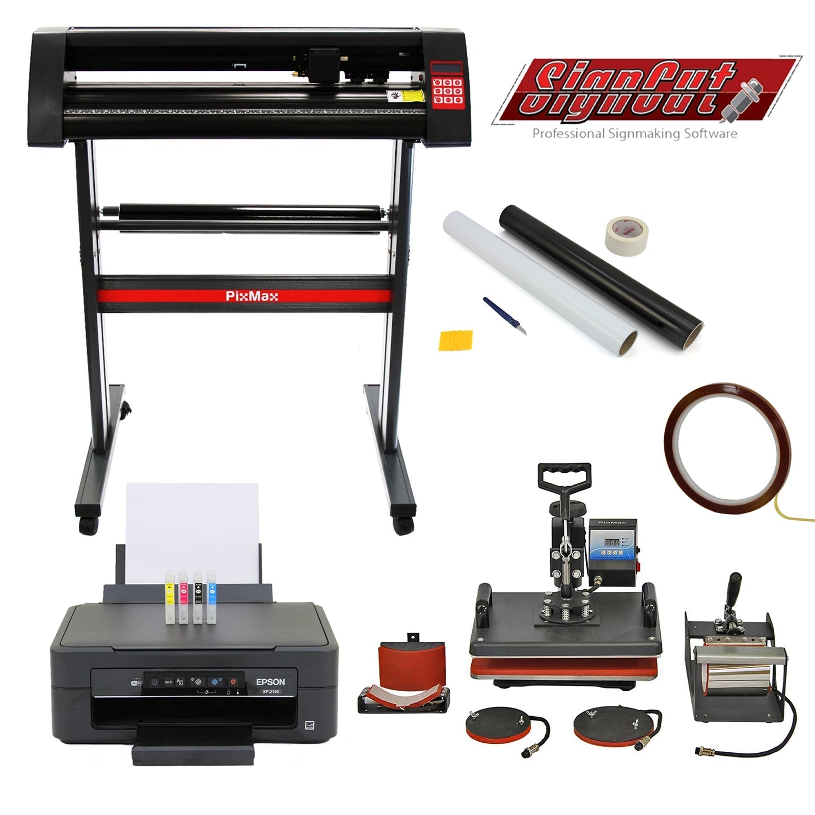 5-in-1 Heat Press, 720mm Vinyl Cutter, Epson Printer, and Weeding Kit