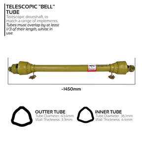 PTO Drive Shaft A4 1 3/8" x 6 Quick Release w/ Overrun Yoke Bell Tube 1200mm
