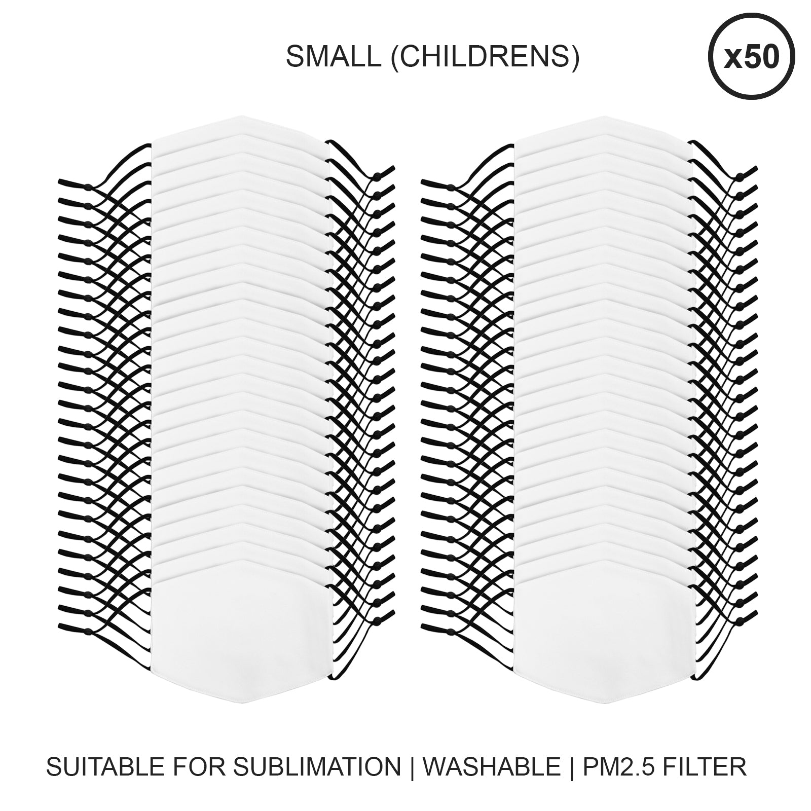 Small Face Mask Sublimation Blanks – 50-Pack