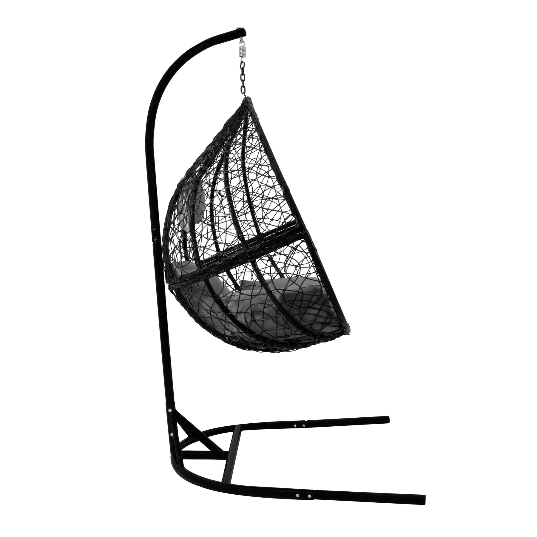 Pair of Black Hanging Rattan Egg Chairs
