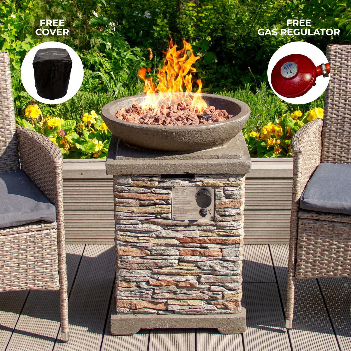 Stone Gas Fire Pit Heater for Outdoor Patios