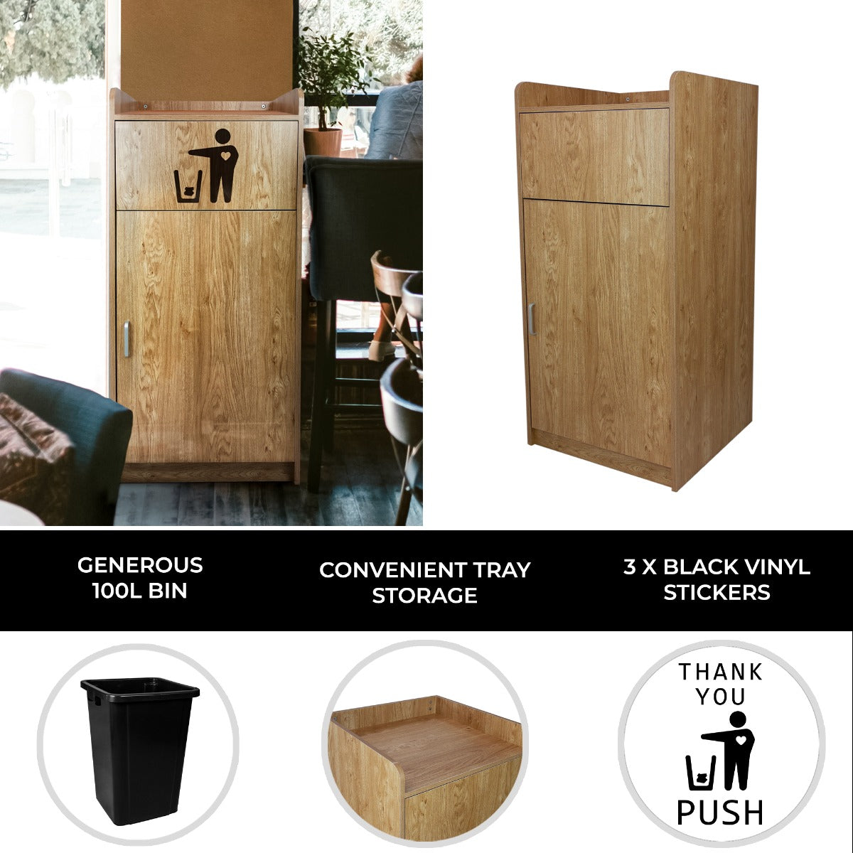 Light Oak Wooden Litter Bin and Tray Stand