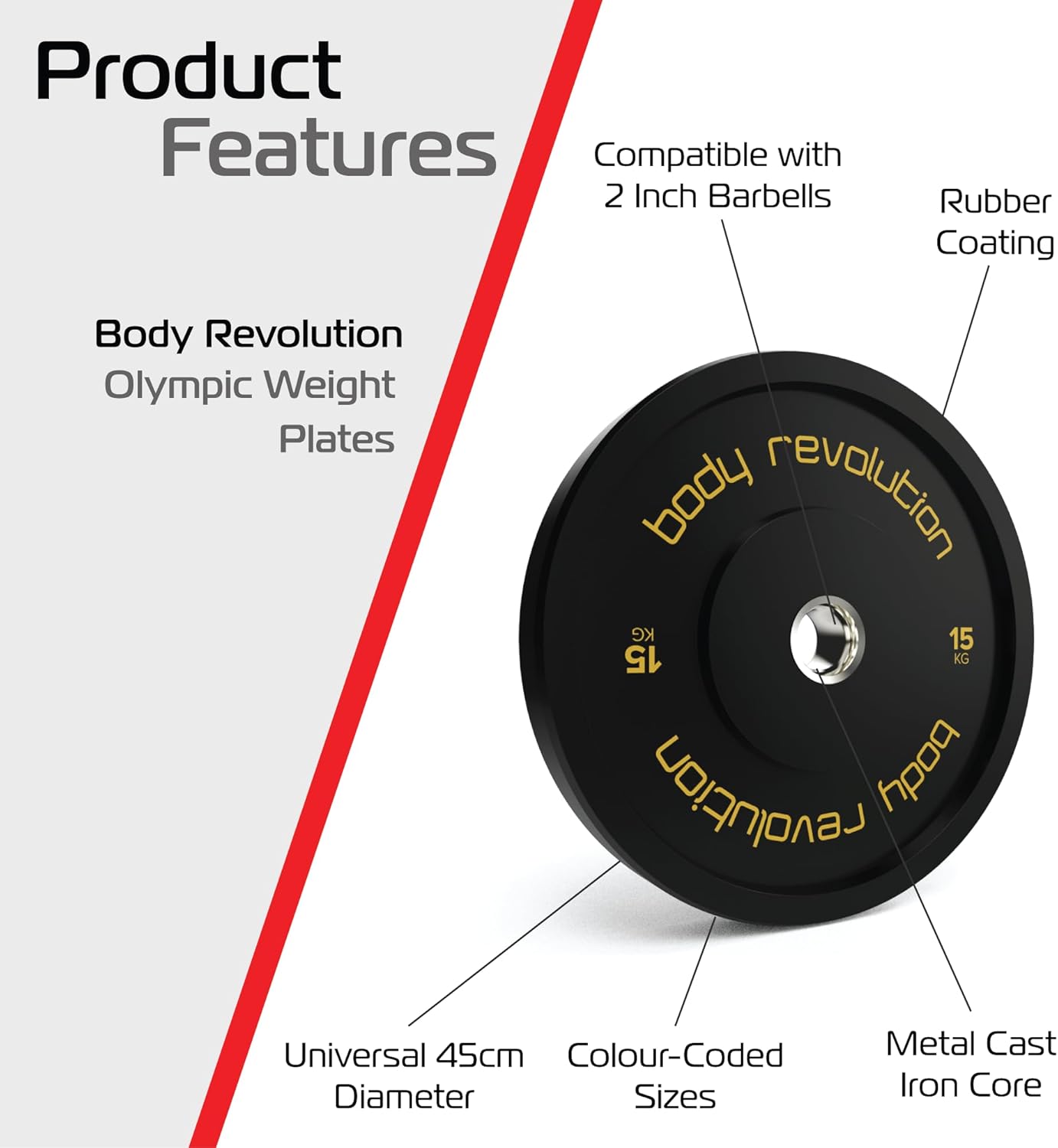 Body Revolution Black Olympic Bumper Plates – 2 x 15 kg