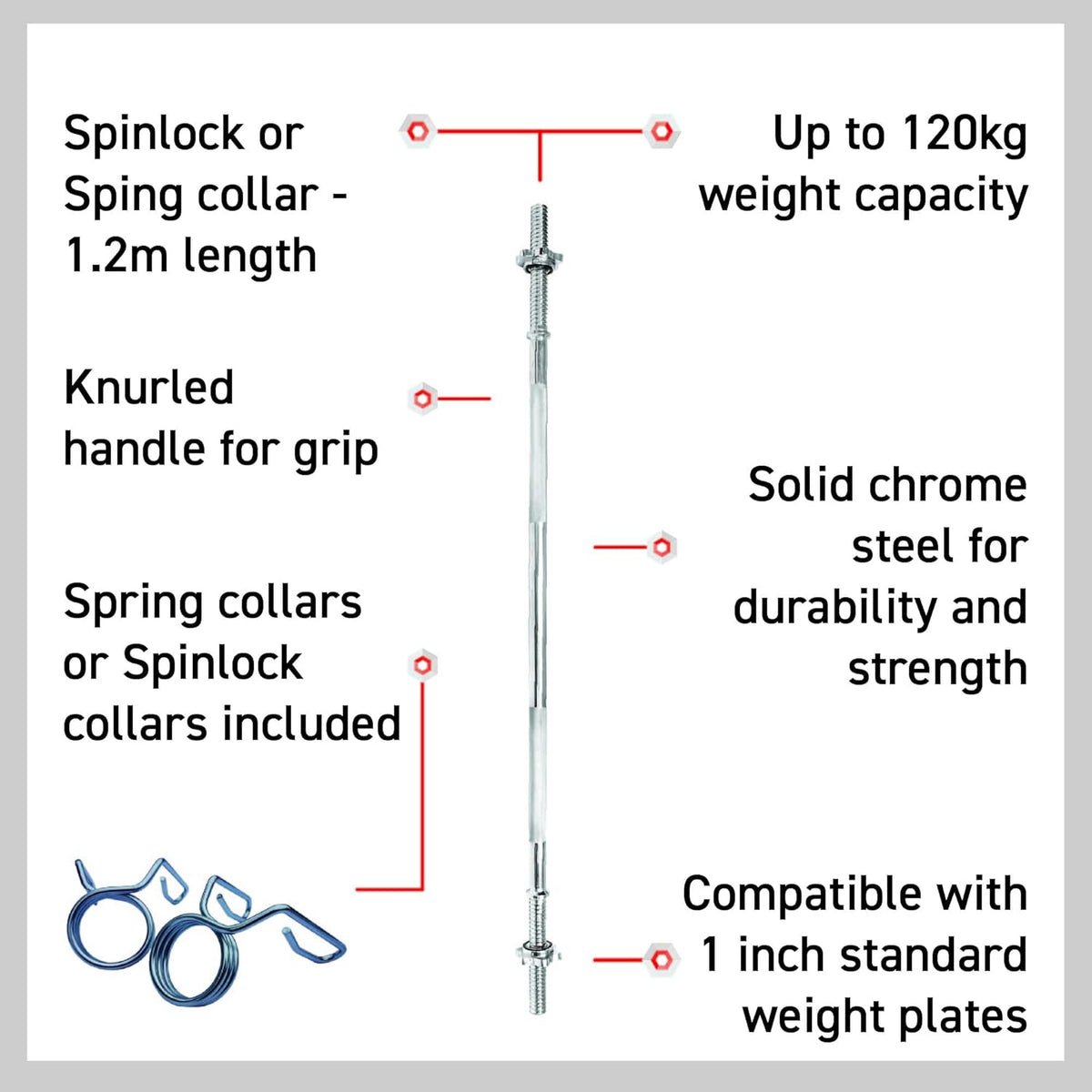 Body Revolution Straight Barbell Bar - 1-Inch Standard, 1.2 m