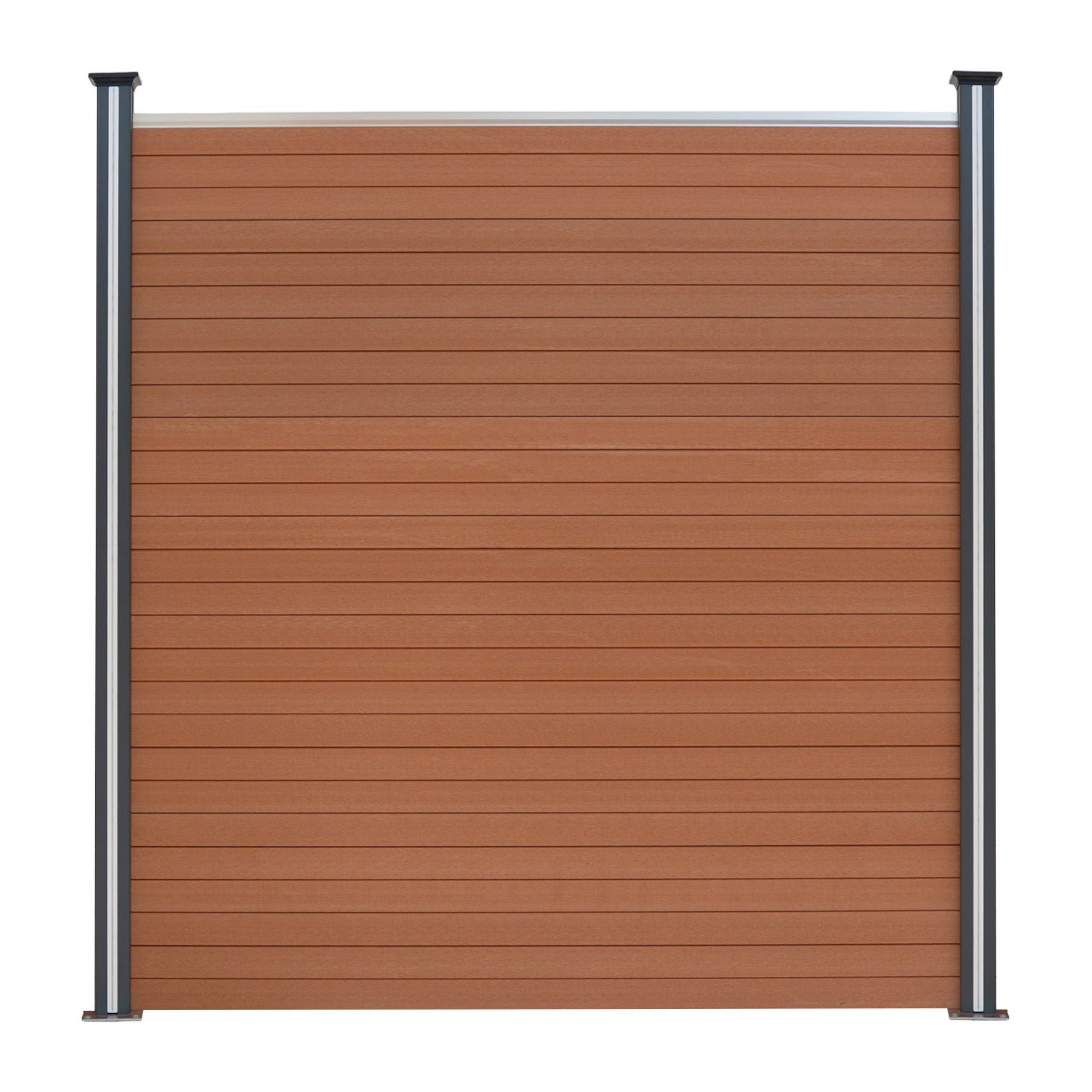 Brown Composite Fence Panels Set – 5 Panels, Angled Piece, and 6 LED Posts