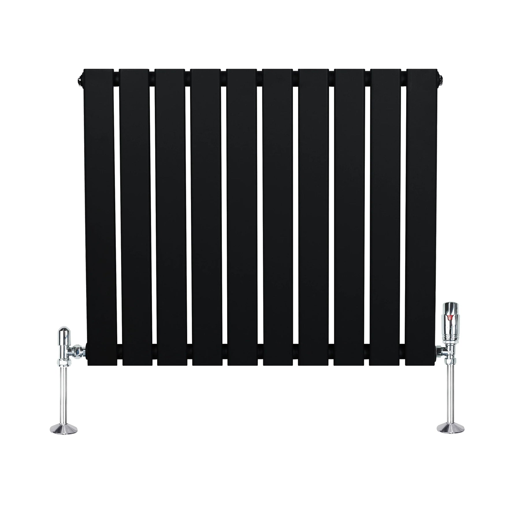 Flat Single Column Radiator & Valves – 600mm x 700mm – Black
