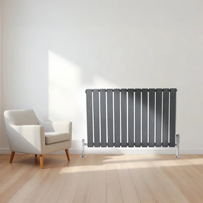 Flat Single Column Radiator & Valves – 600mm x 910mm – Anthracite Grey