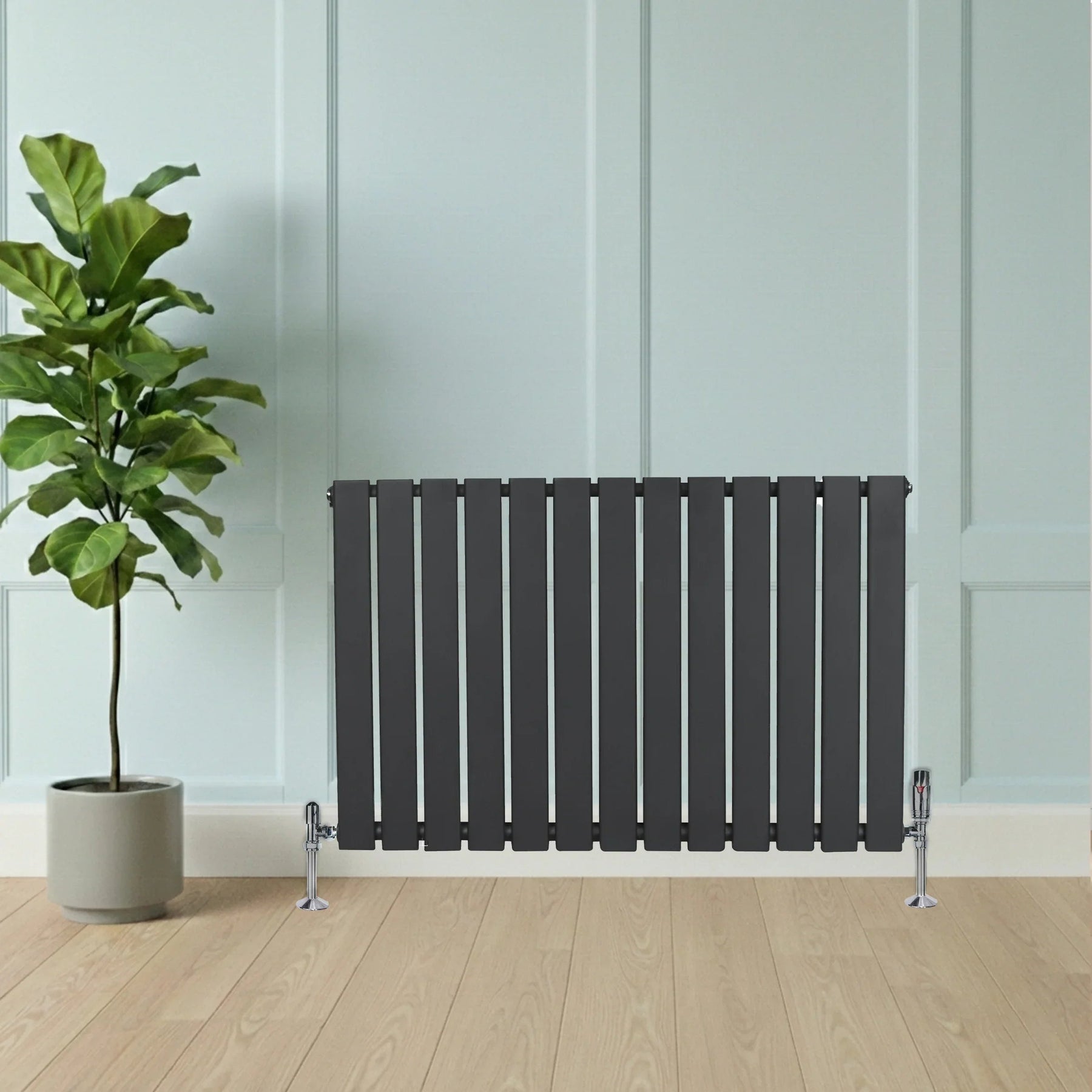 Flat Single Column Radiator & Valves – 600mm x 910mm – Anthracite Grey