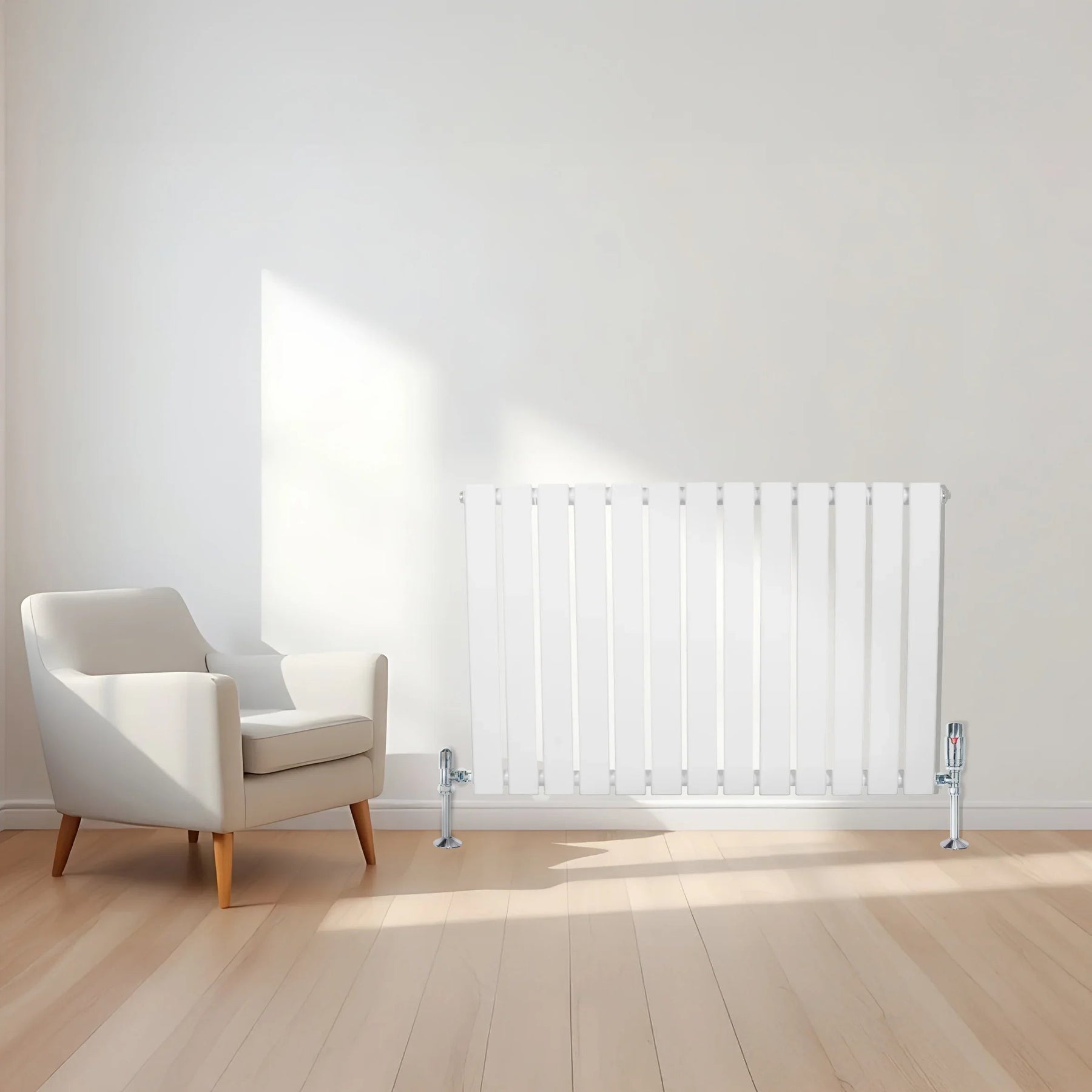 Flat Single Column Radiator & Valves – 600mm x 910mm – White