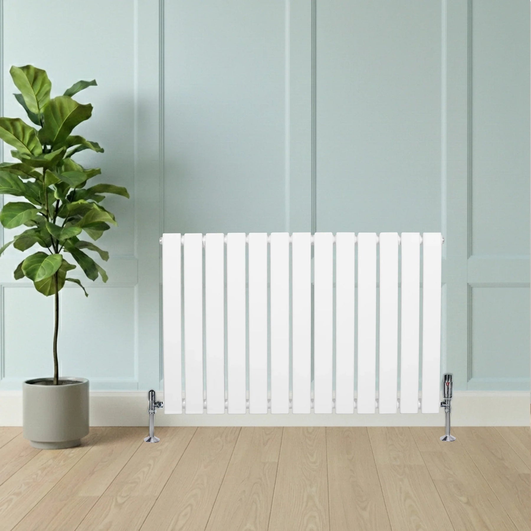 Flat Single Column Radiator & Valves – 600mm x 910mm – White